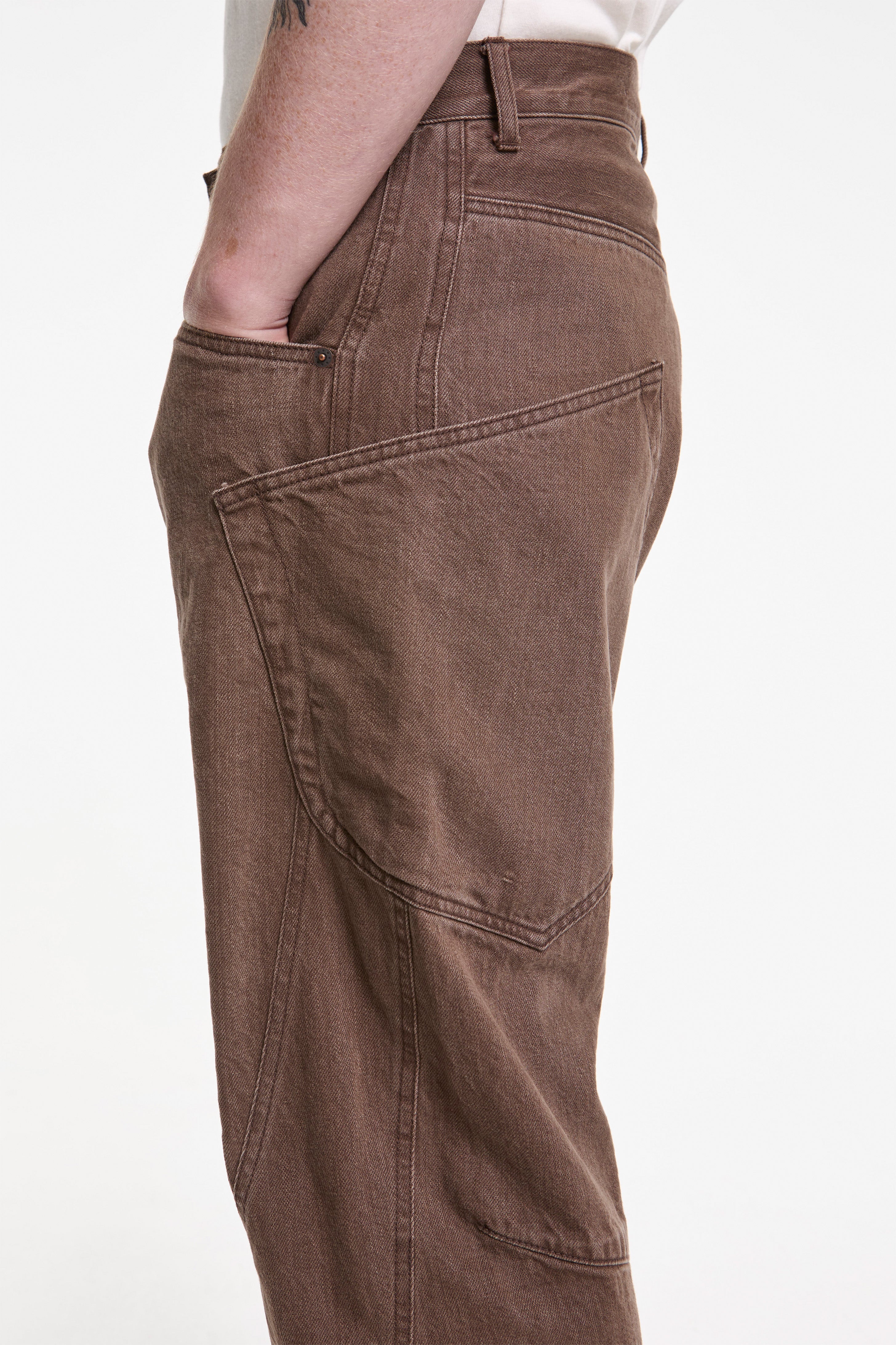 3D Cutting Denim Pants Brown