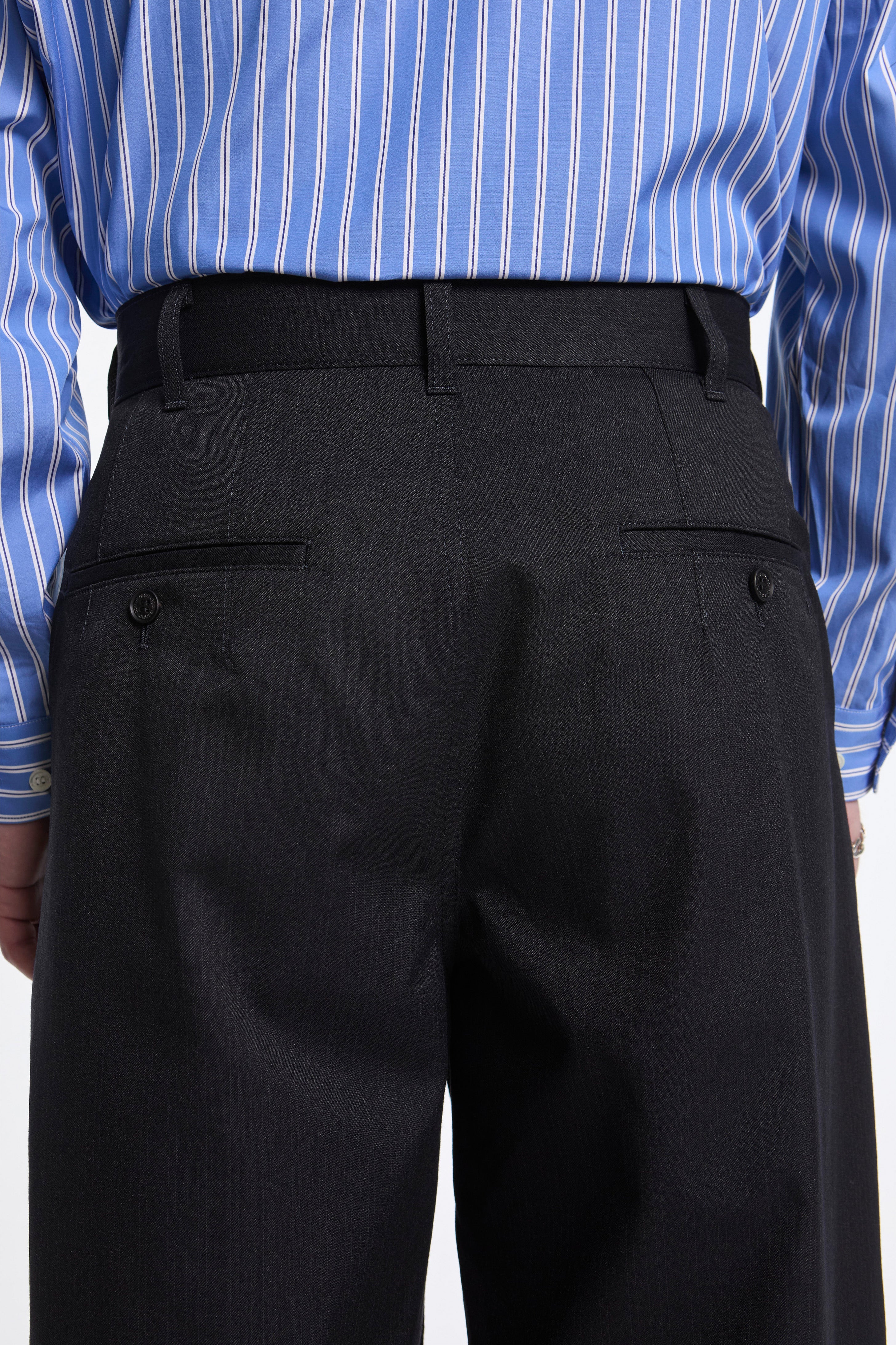 Striped Double Pleat Trouser Black