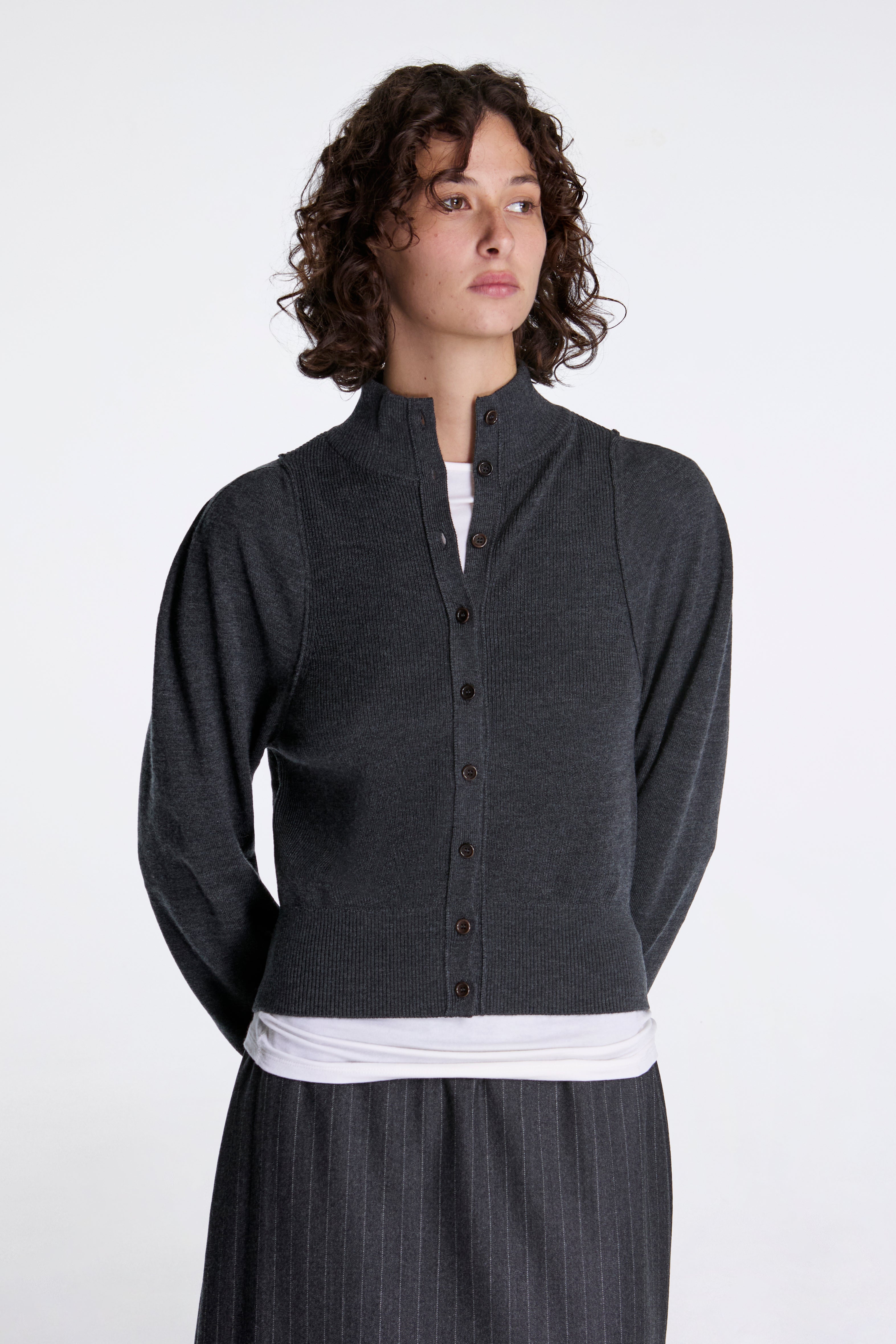 Blocking Button Up Cardigan Charcoal