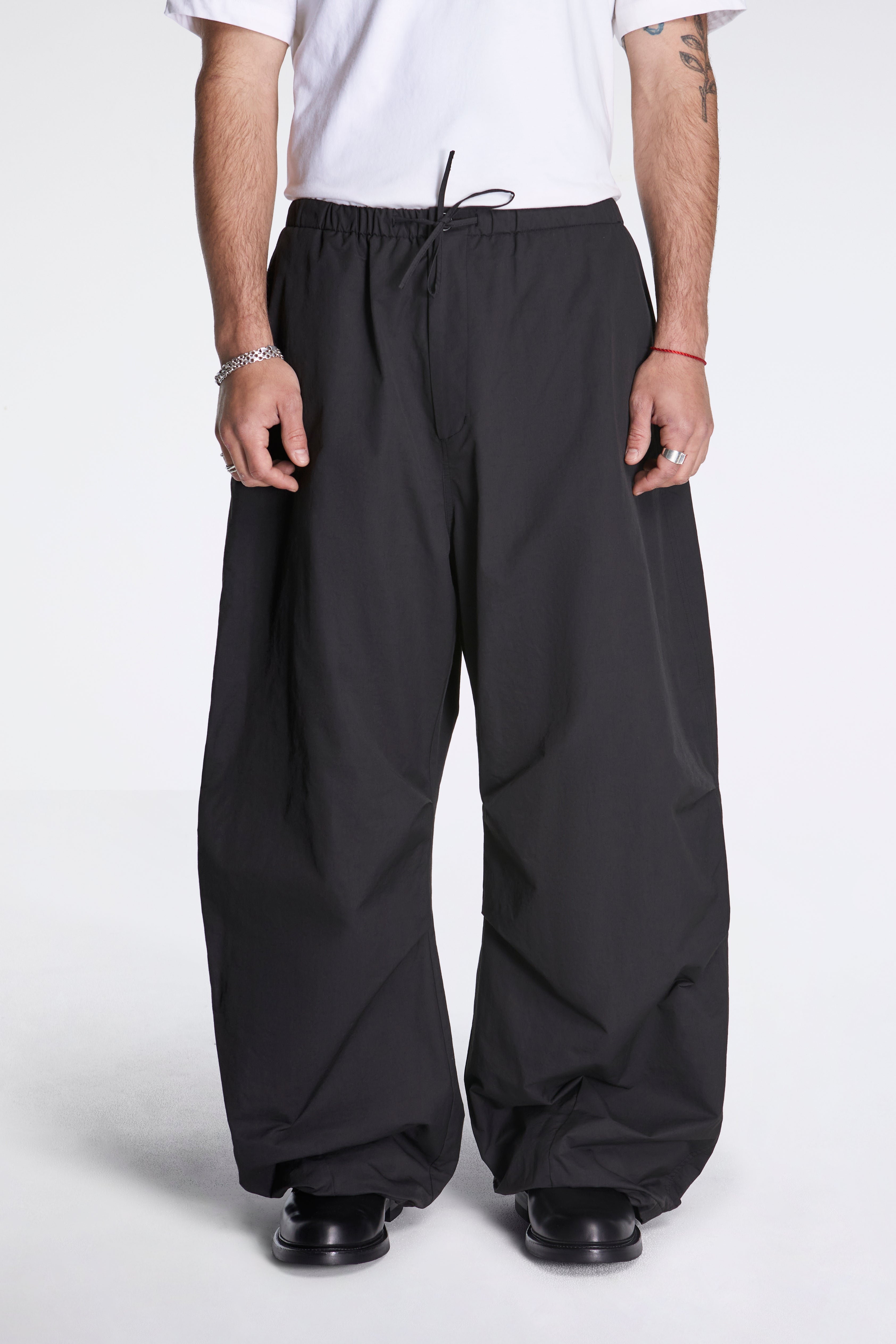 Drawstring Wide Fatigue Pants Black