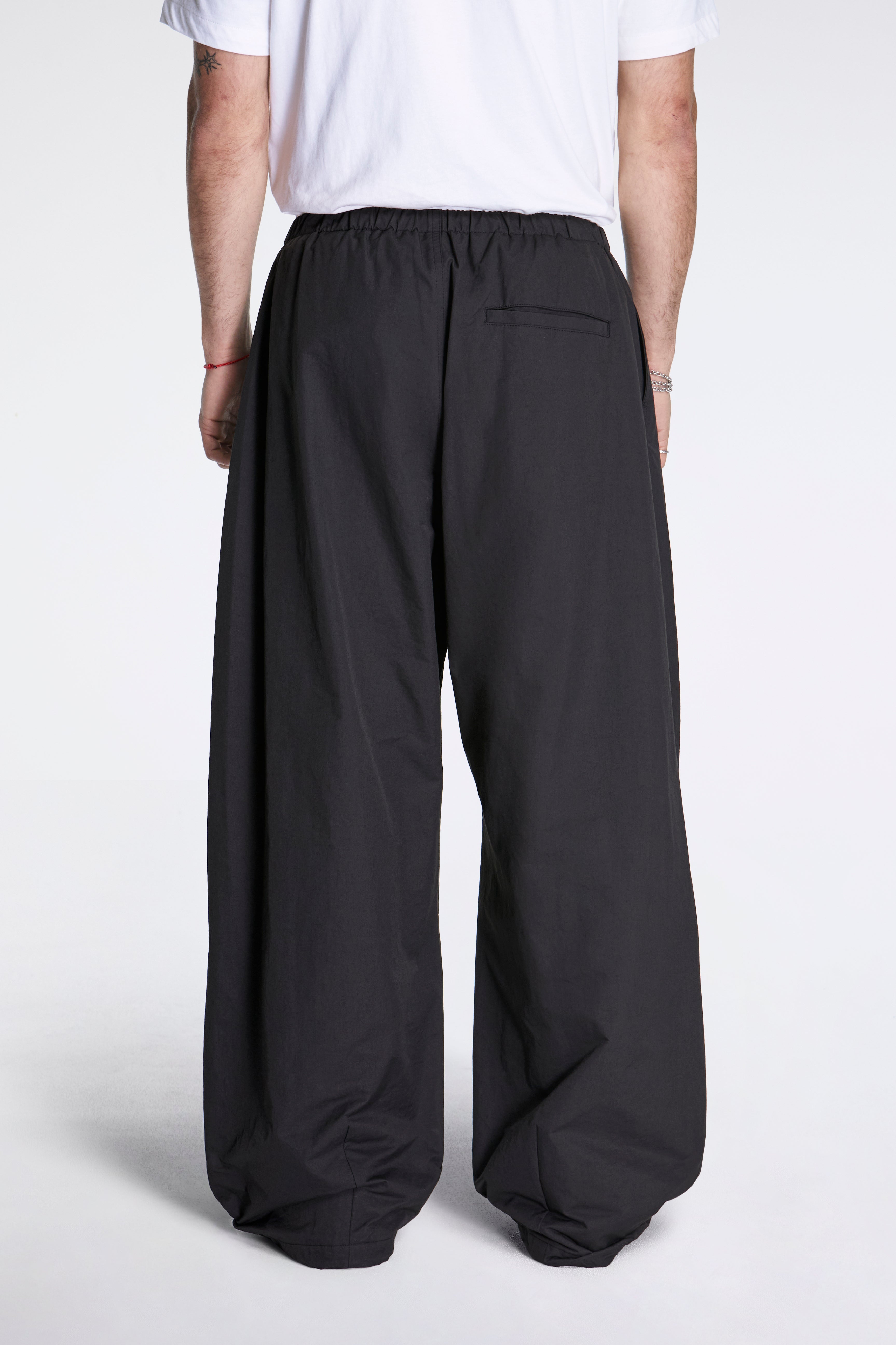 Drawstring Wide Fatigue Pants Black