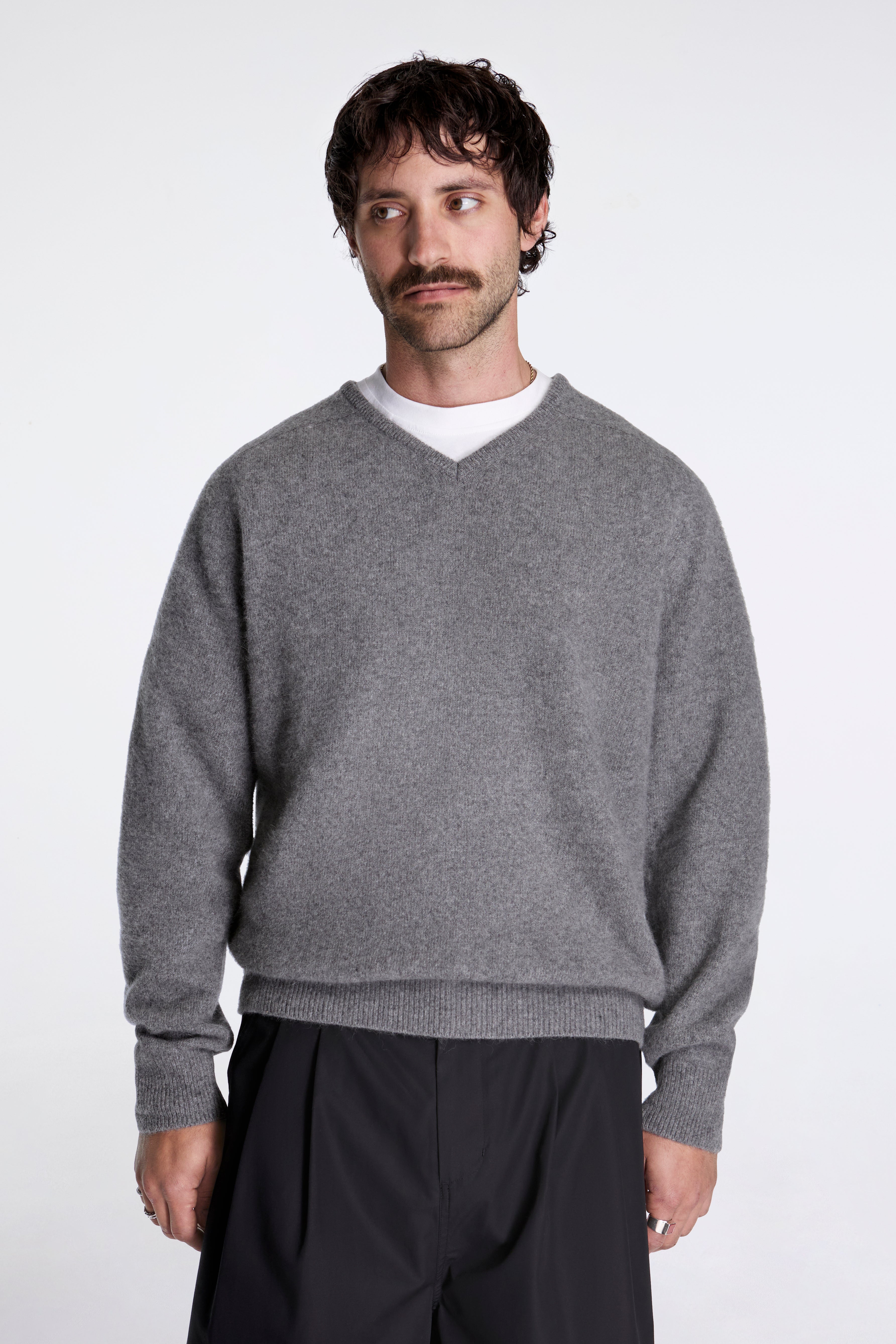 Racoon V-Neck Knit Charcoal