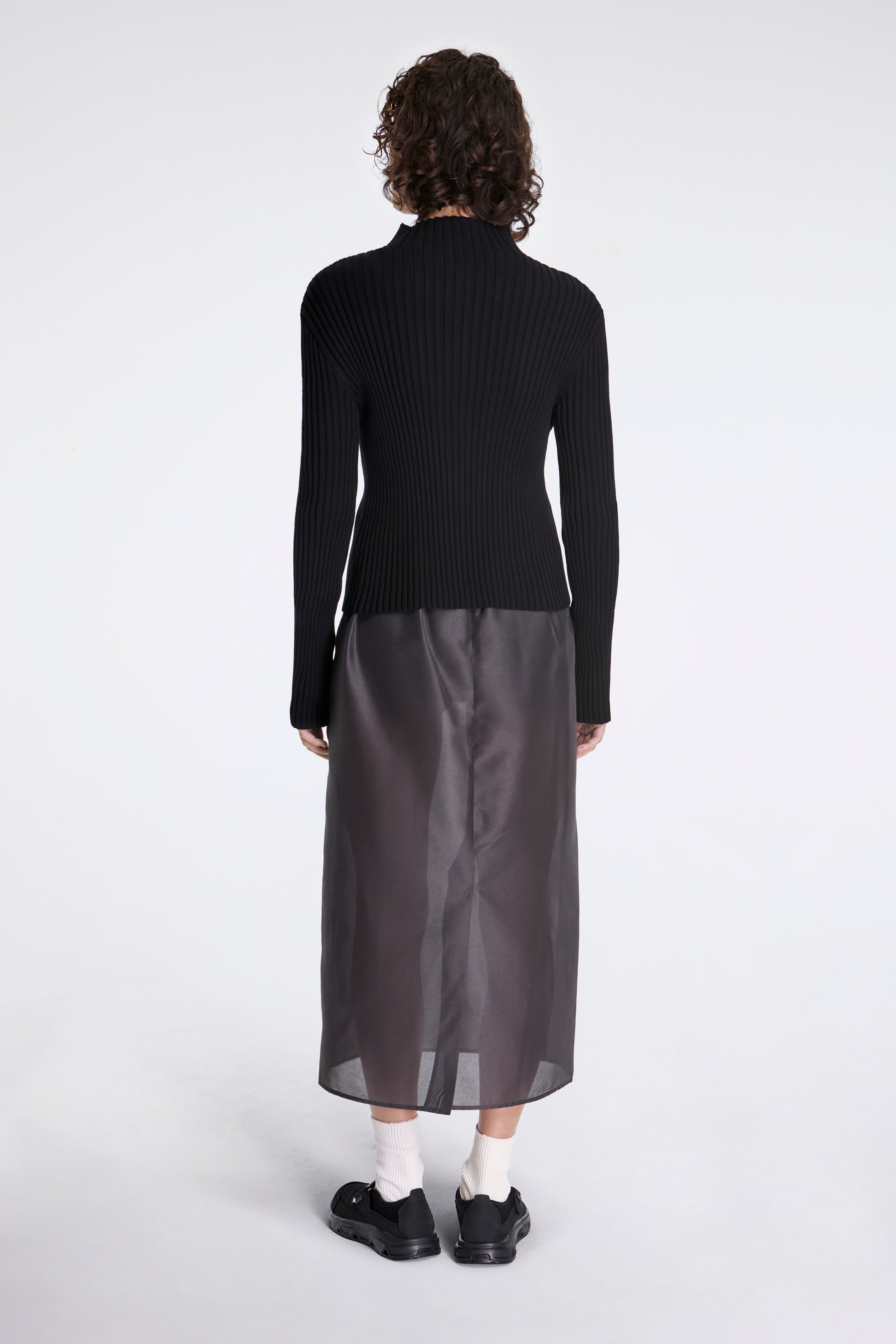 Ribbed High Neck Zip Up Black