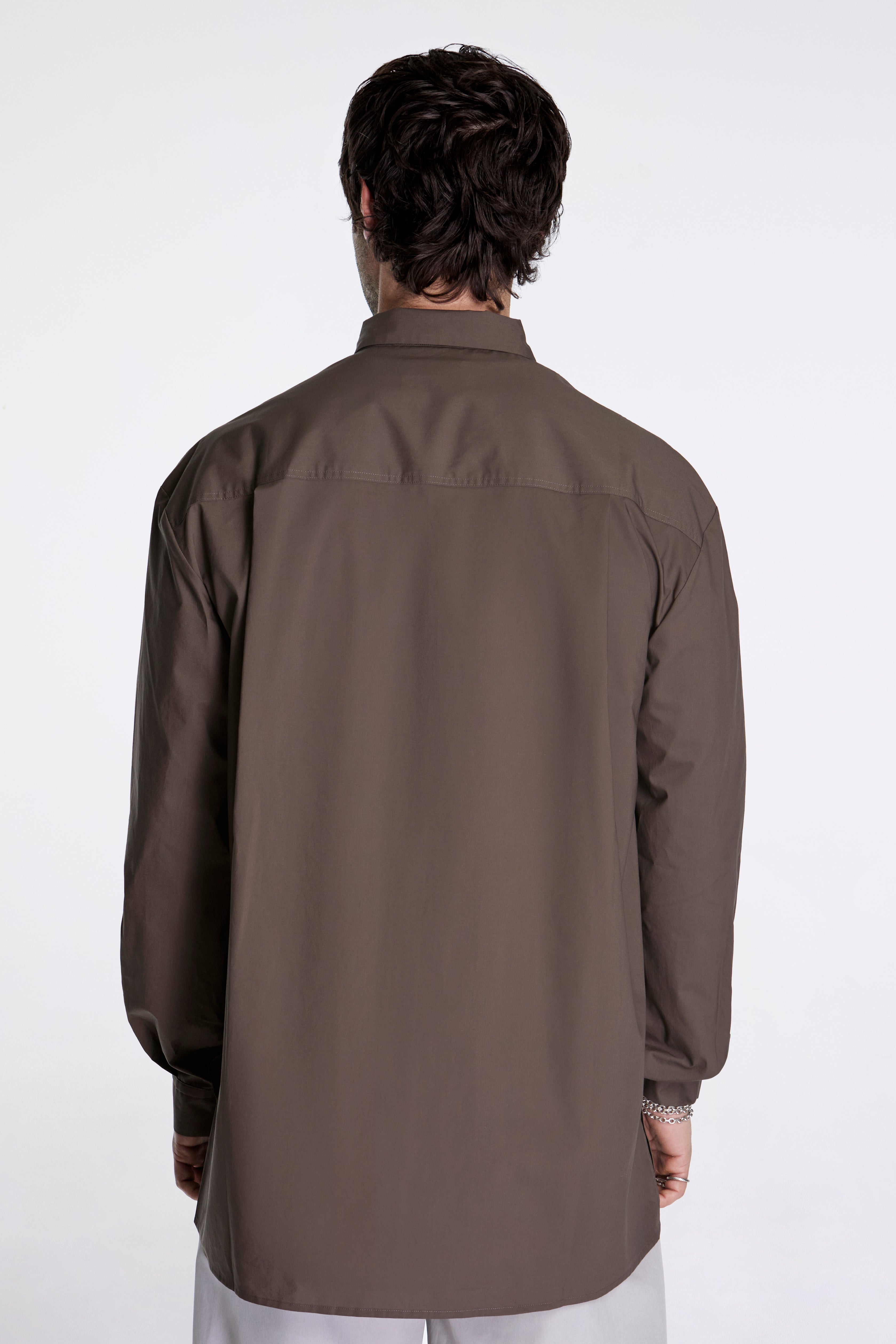 Square Pocket Oversized Shirts Brown