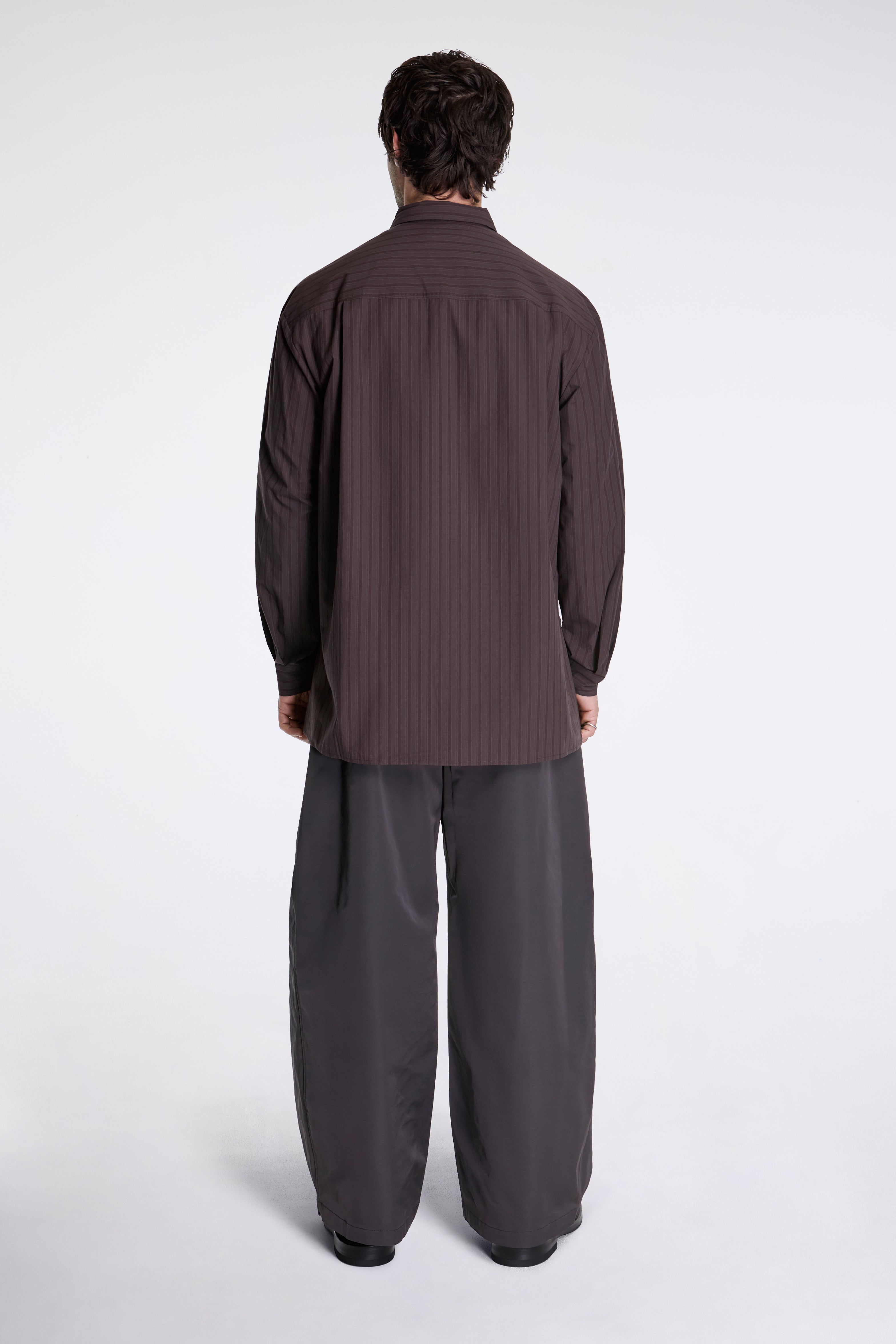 Stripe Square Pocket Oversized Shirts Brown