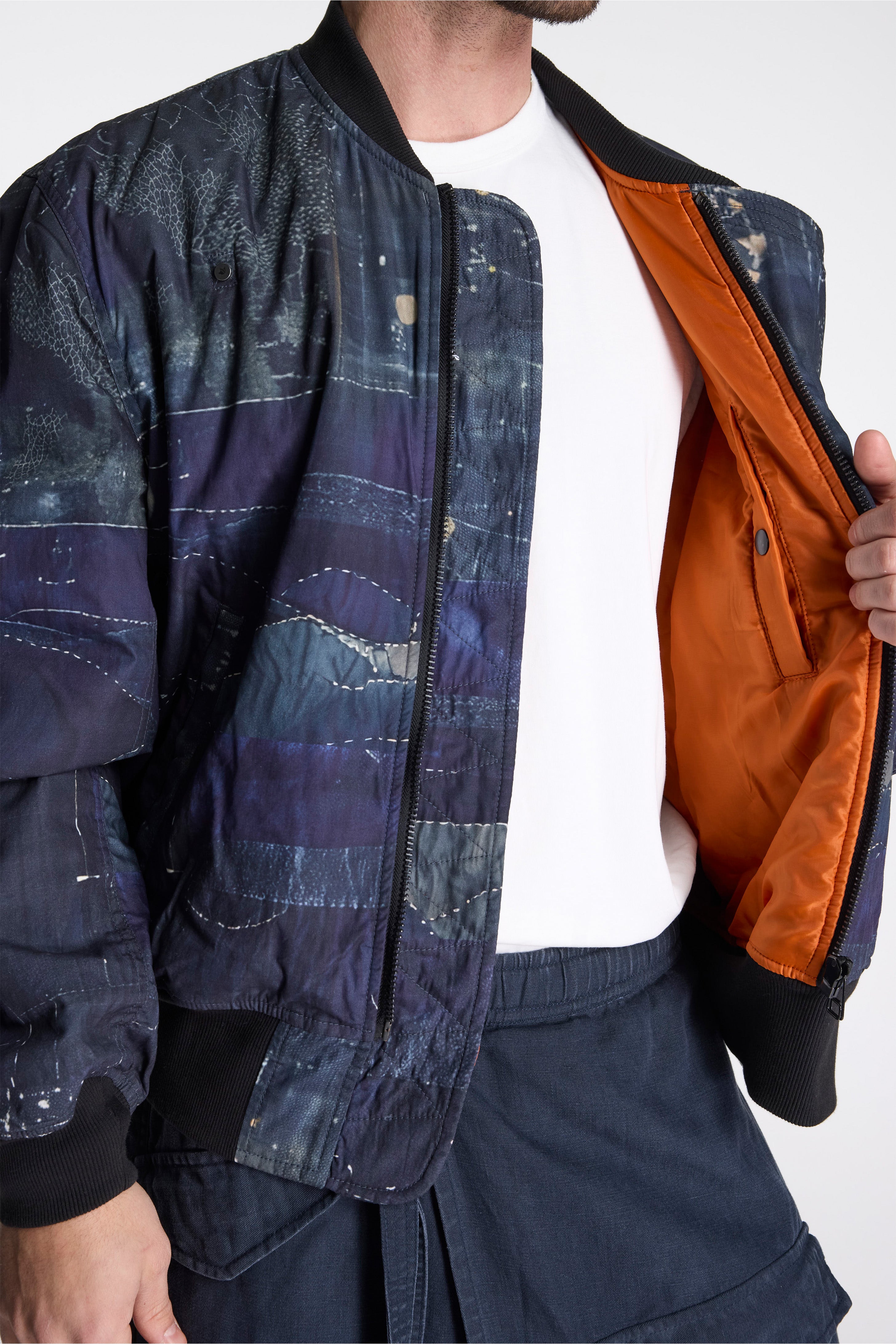Boro Crane Monk MA1 Jacket Indigo