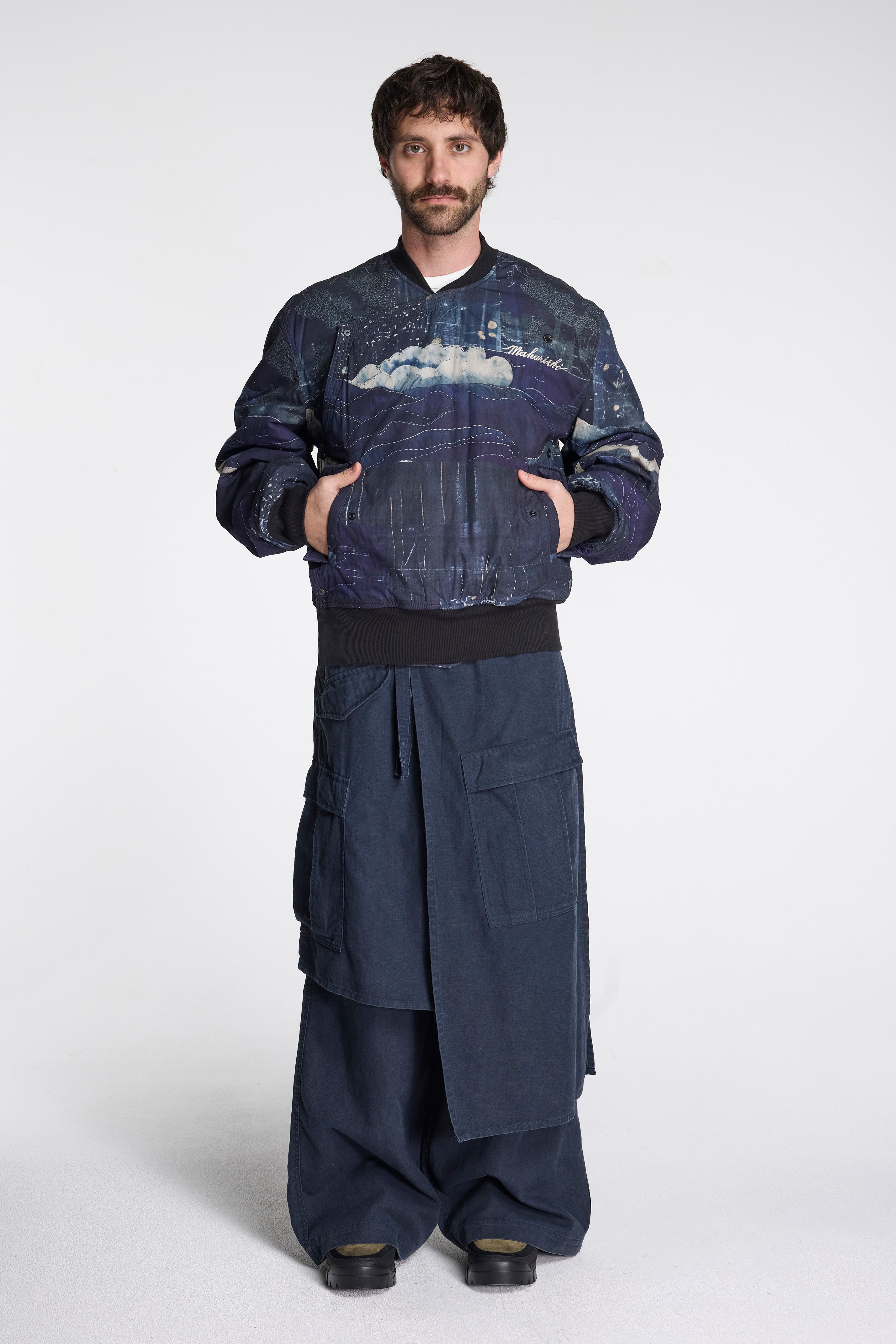 Boro Crane Monk MA1 Jacket Indigo