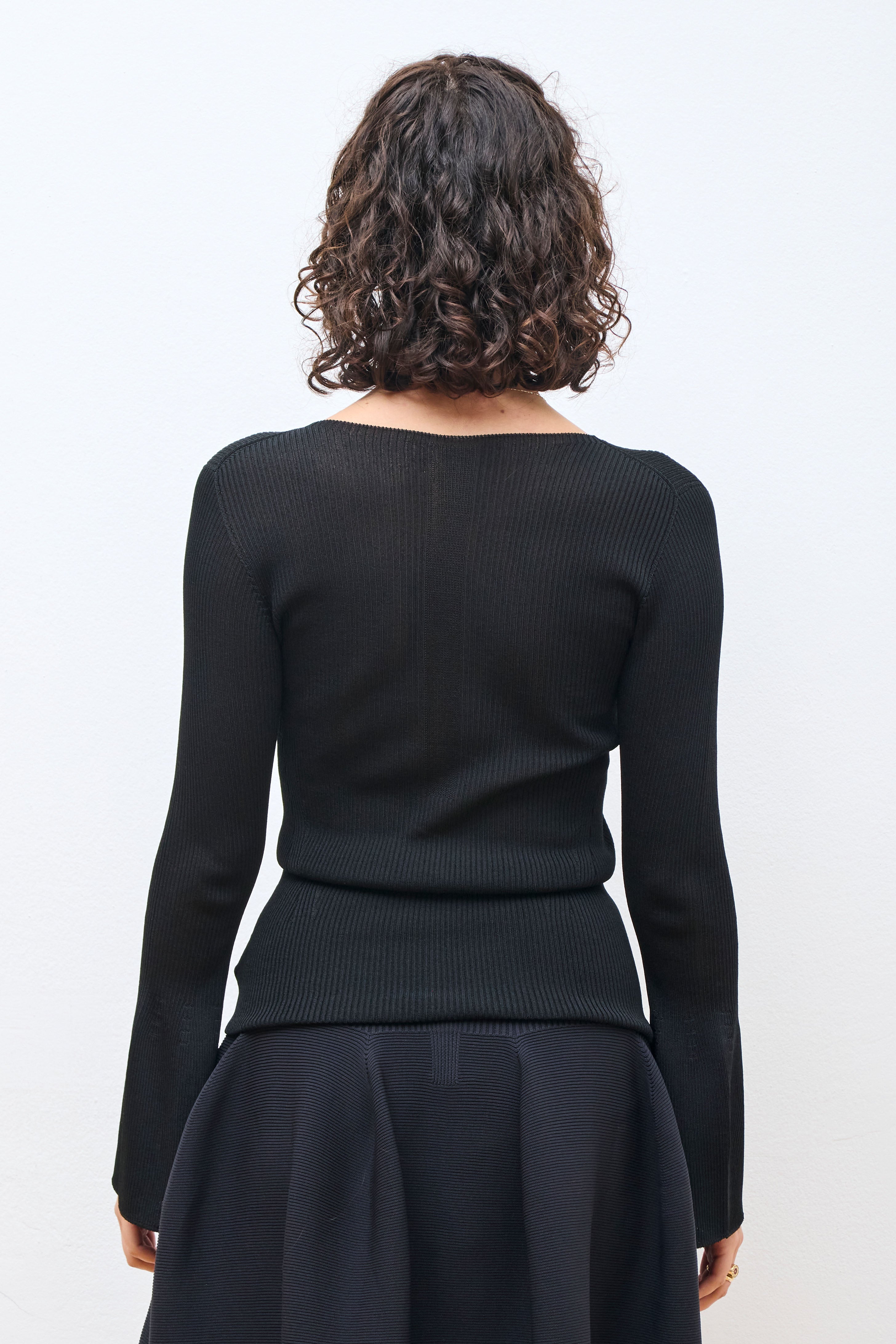 Soft Portrait Long Bell Sleeve Top Black