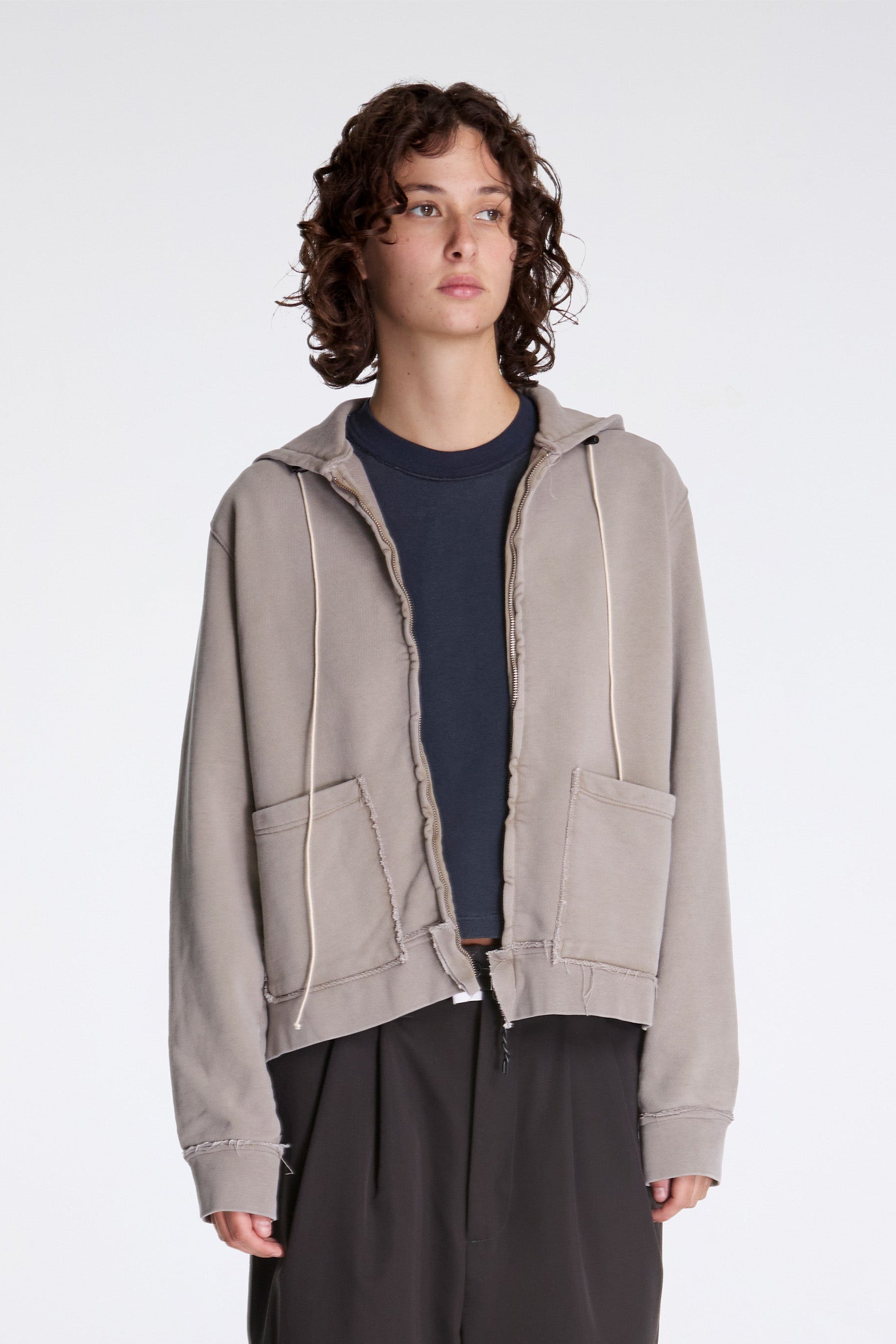 Fitted Zip Hoodie Taupe