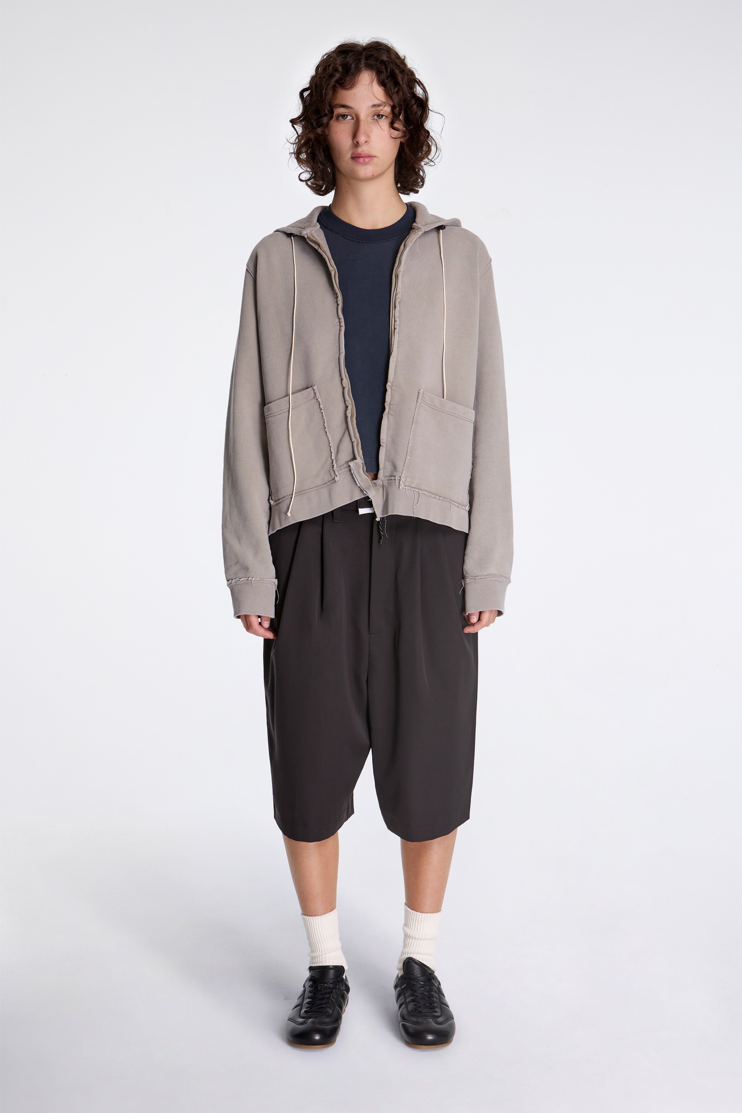 Fitted Zip Hoodie Taupe