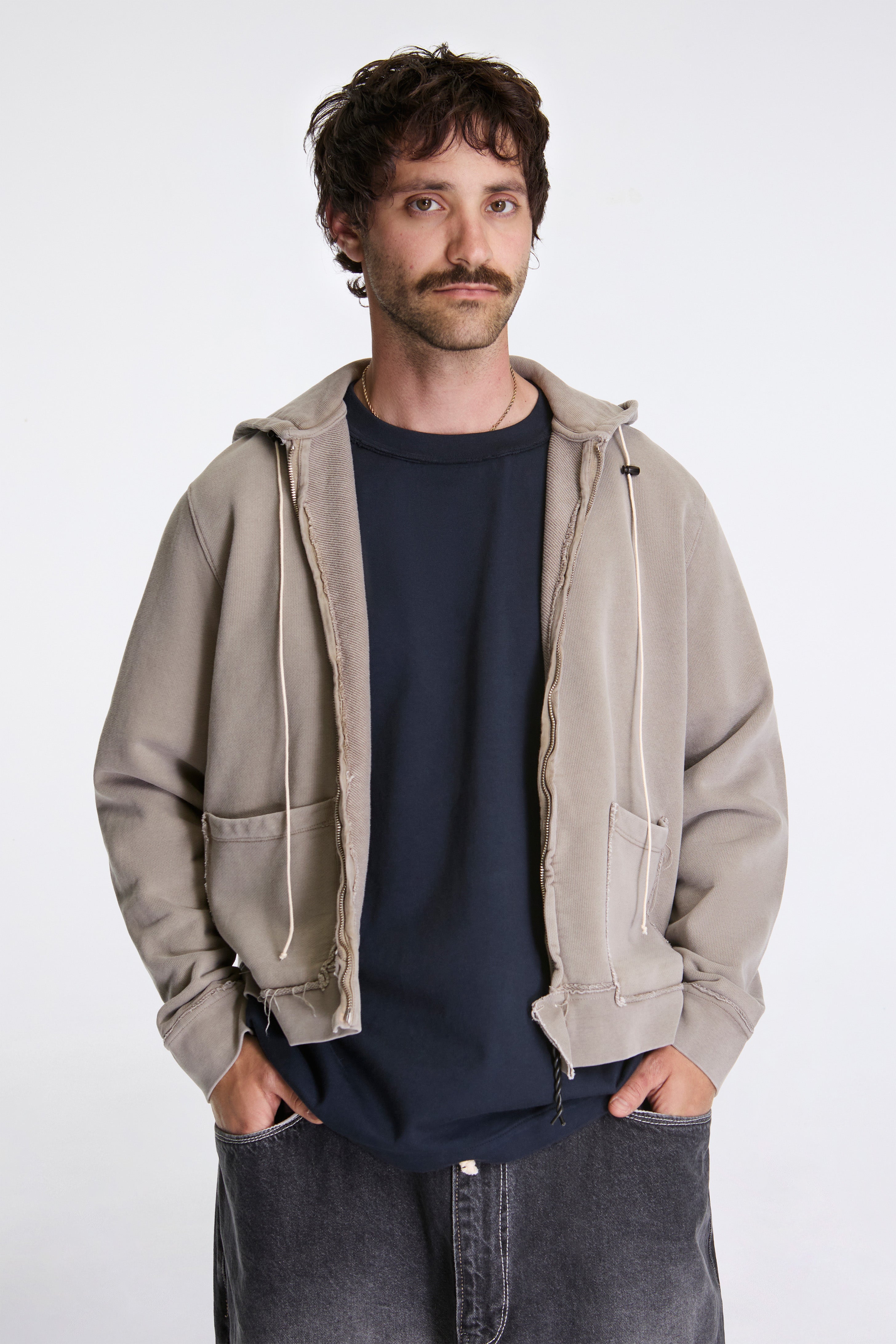 Fitted Zip Hoodie Taupe