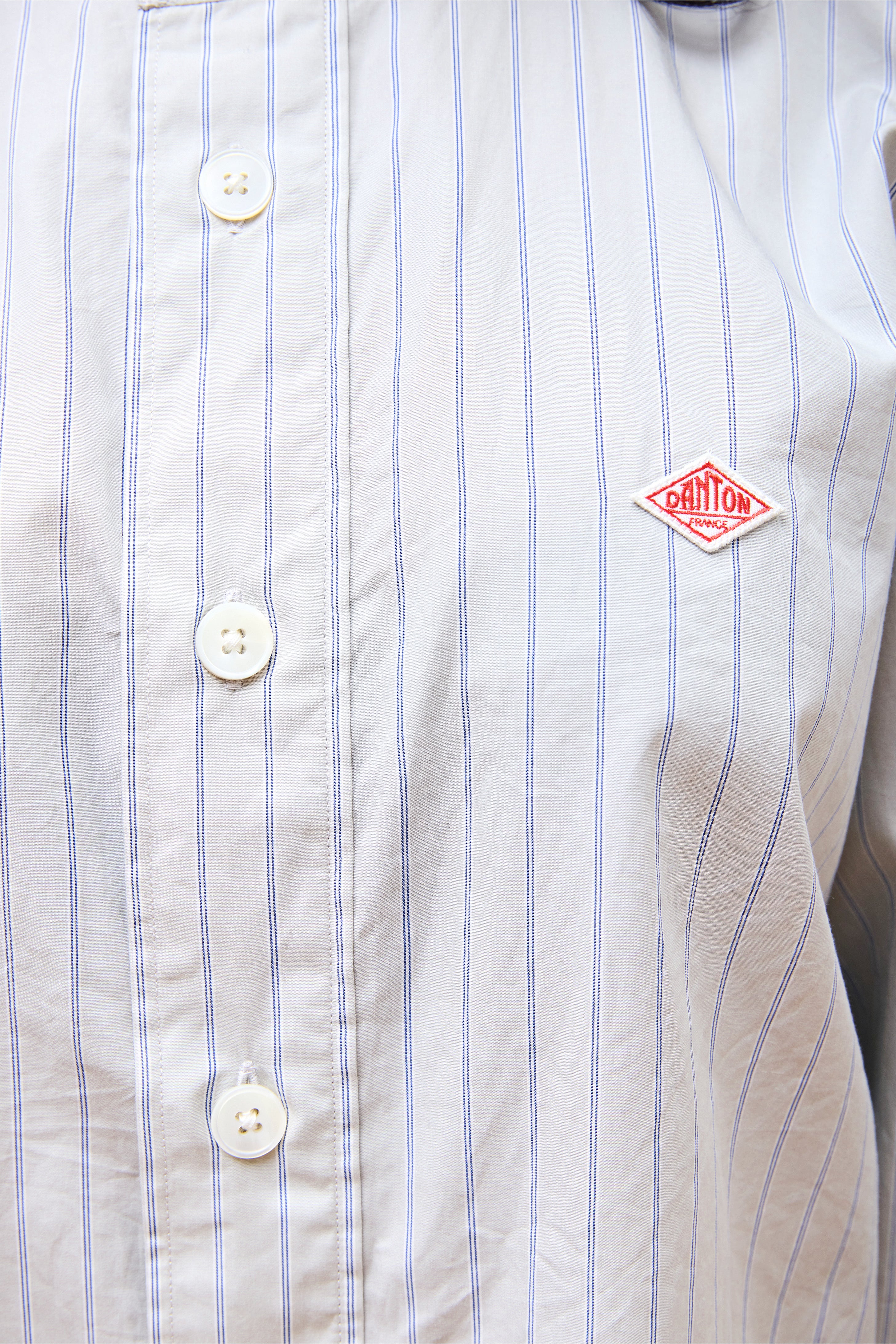 Band Collar Shirt W Grey Stripe