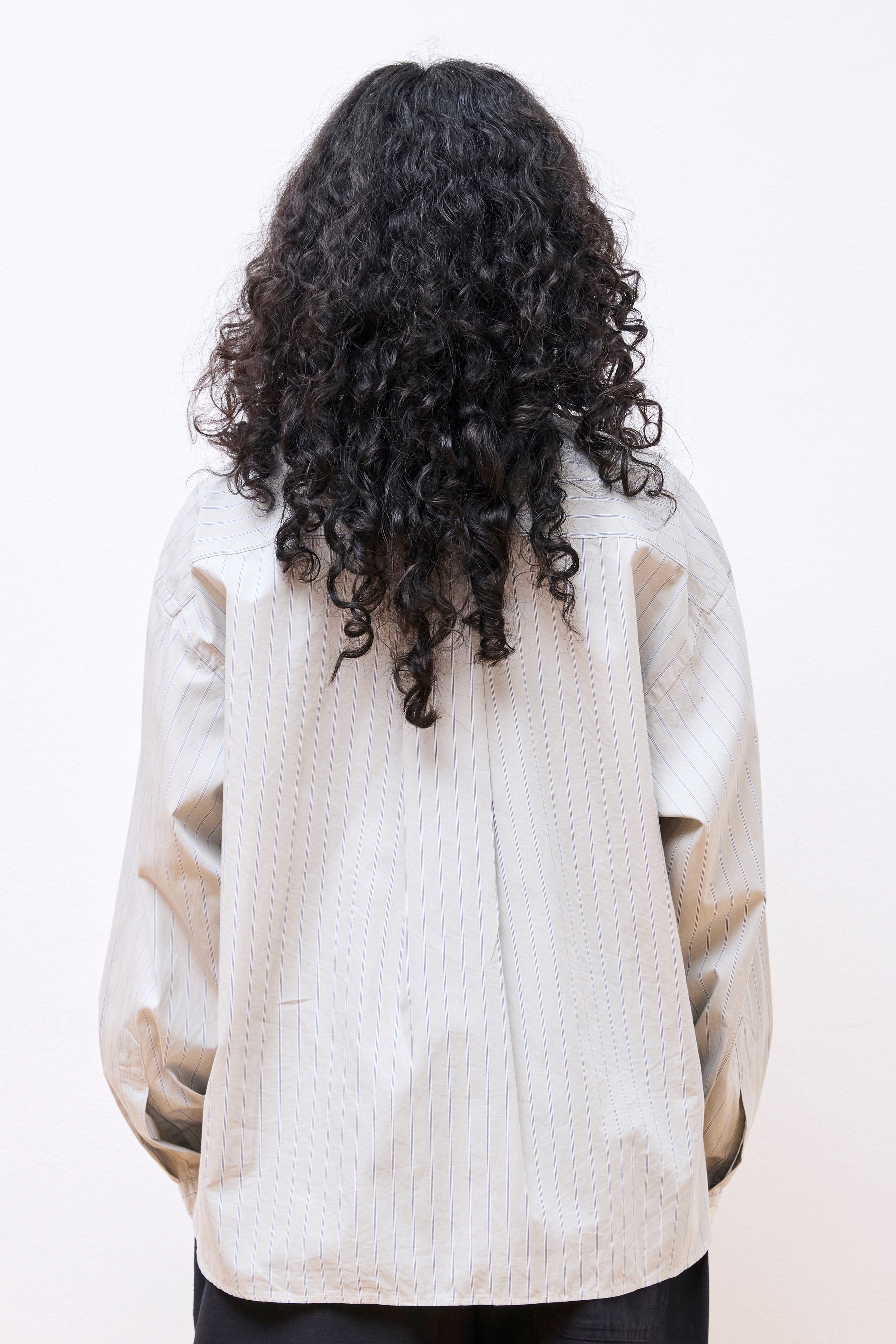 Band Collar Shirt W Grey Stripe