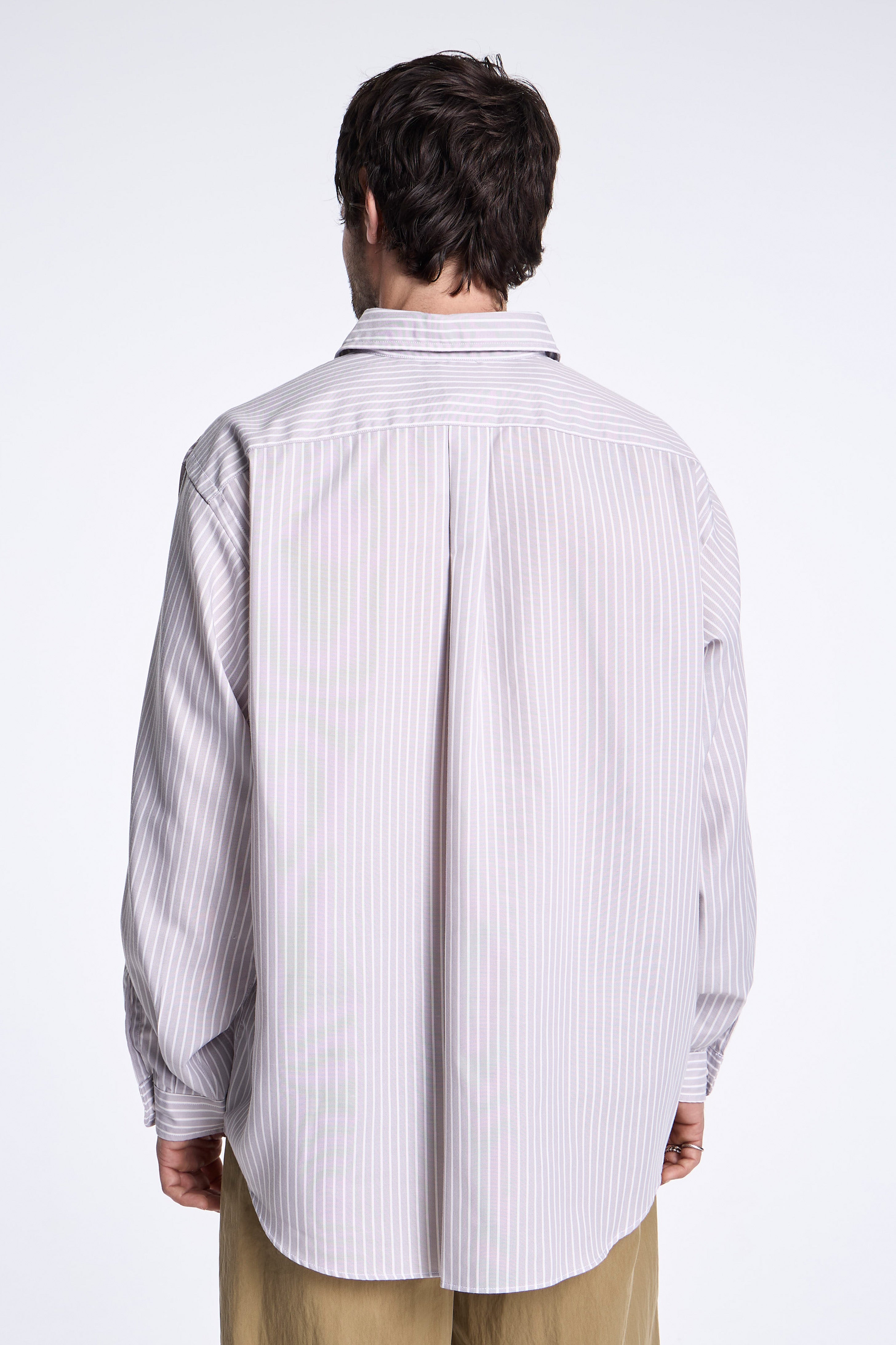 Dot Button B.D. Shirt L/S Grey/White Stripe