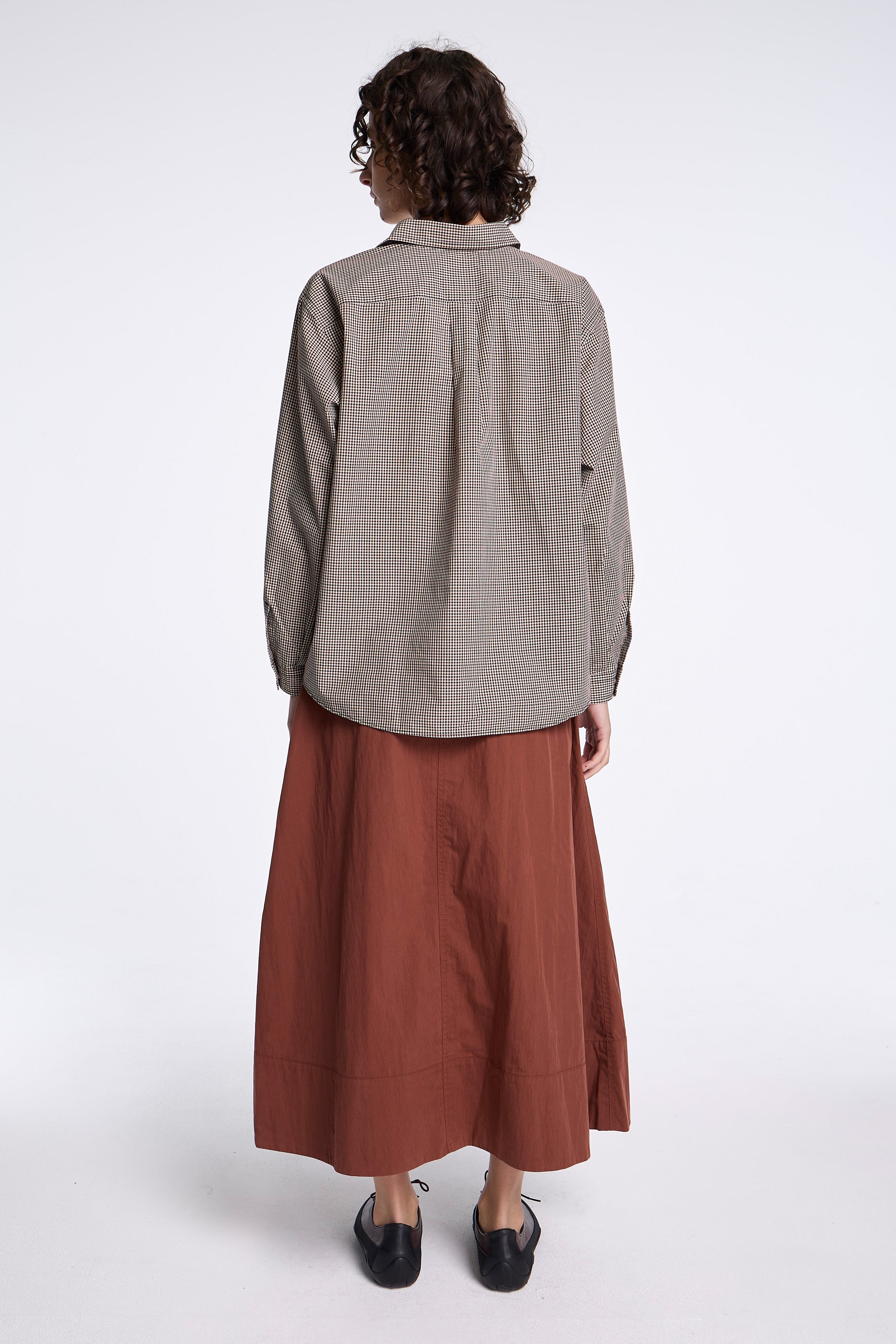 Dot Button Regular Collar Shirt L/S Beige Check