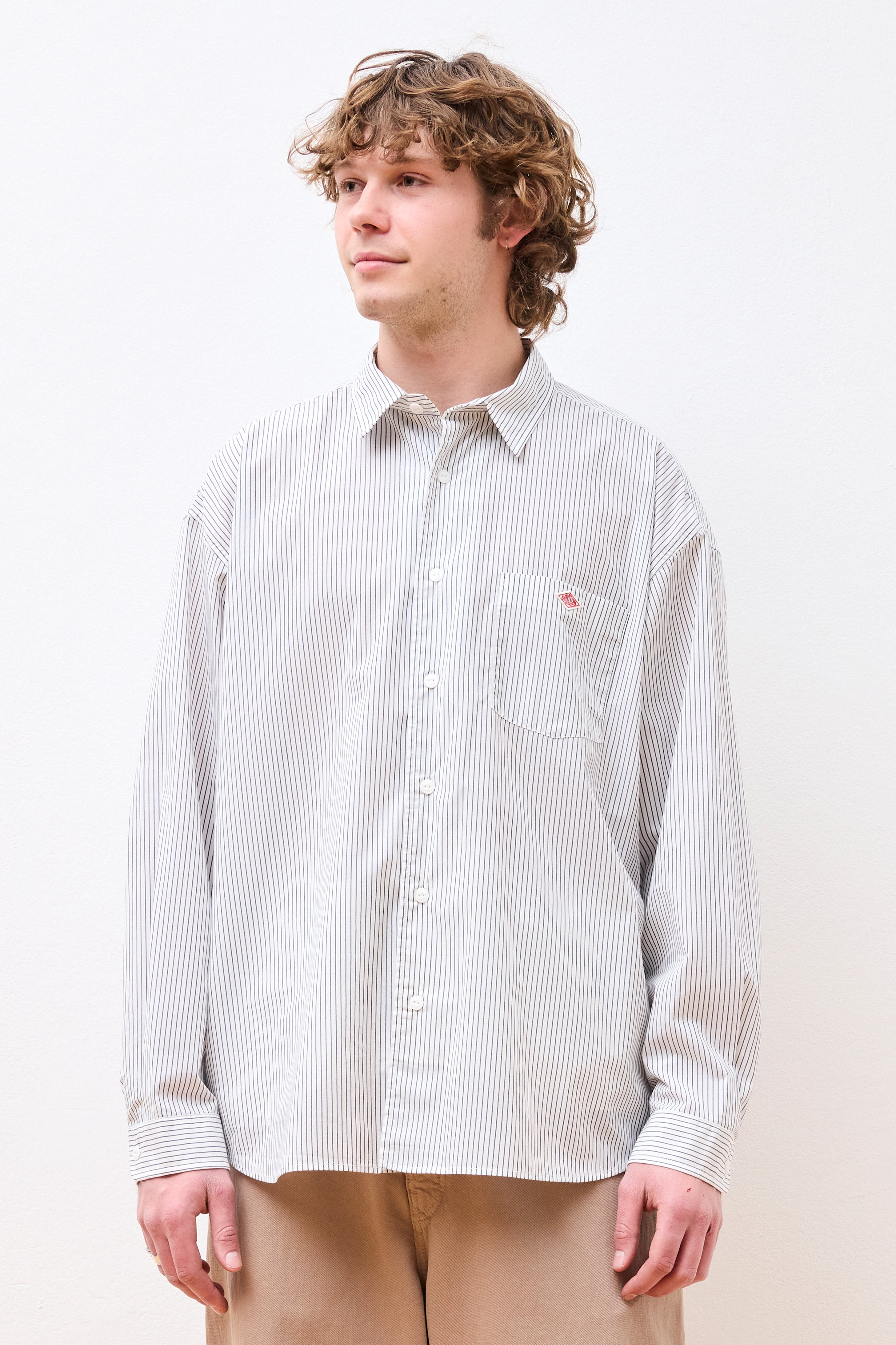 Striped Work Shirt White/Navy Blue
