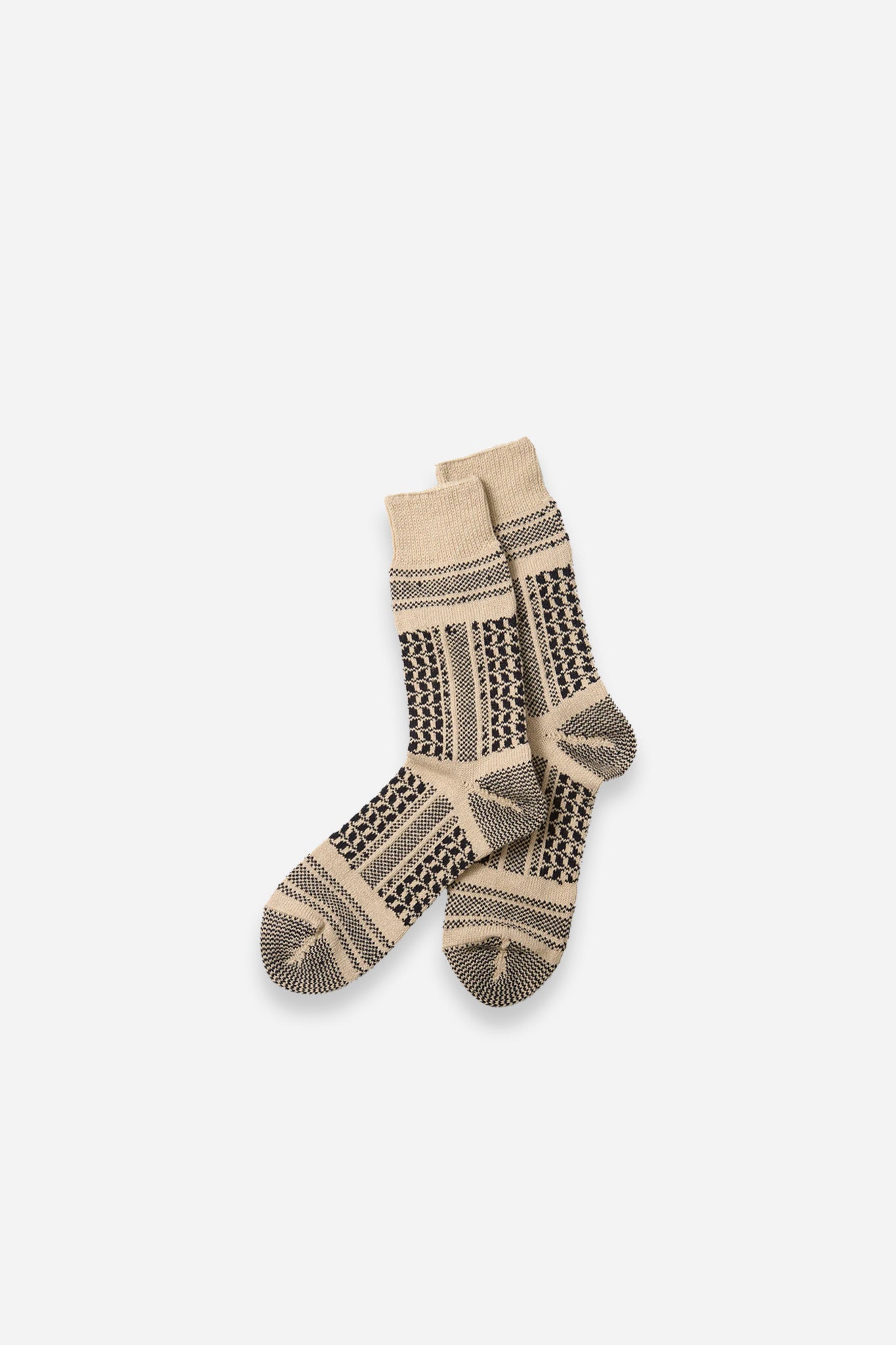 Desert Scarf Pattern Socks Beige/Black