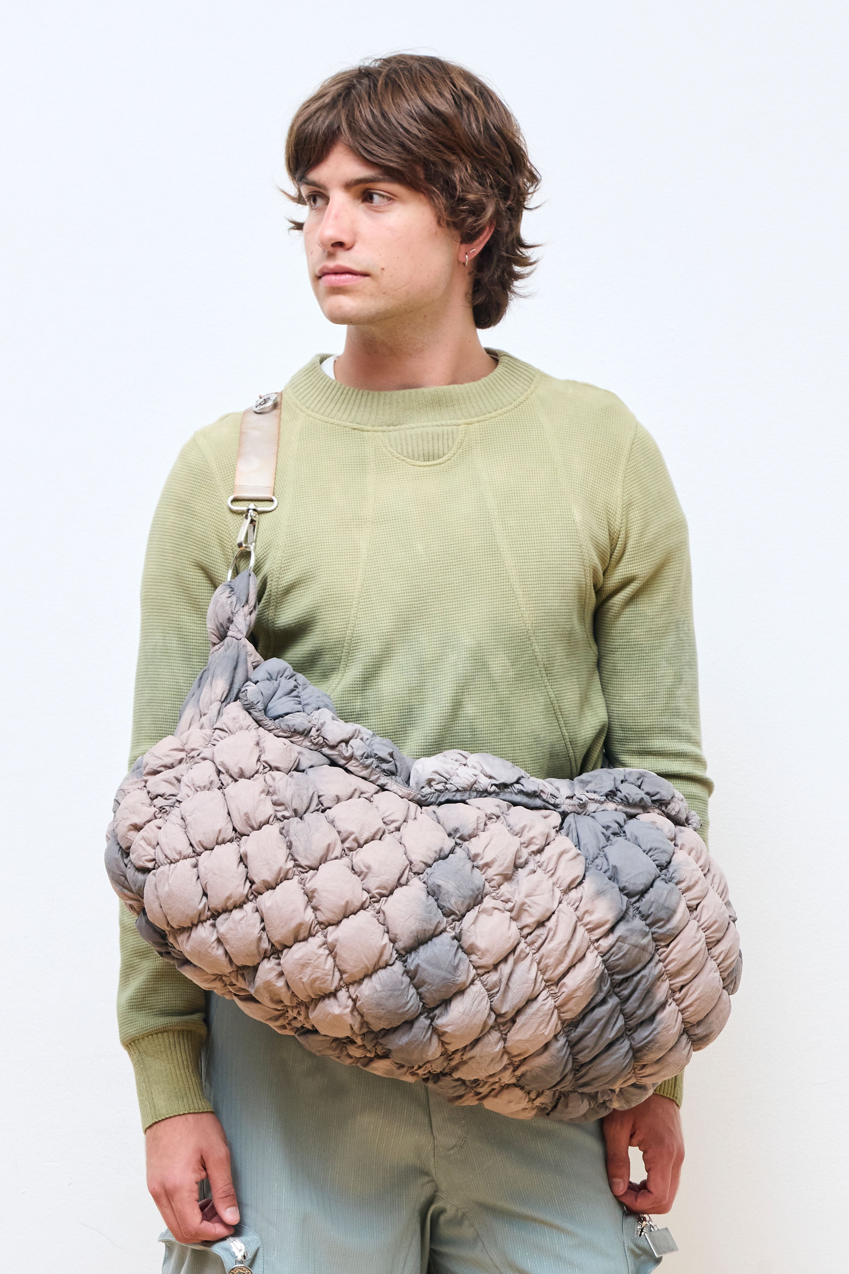 Expandable Quilted Messenger Bag Dark Brown/Light Brown