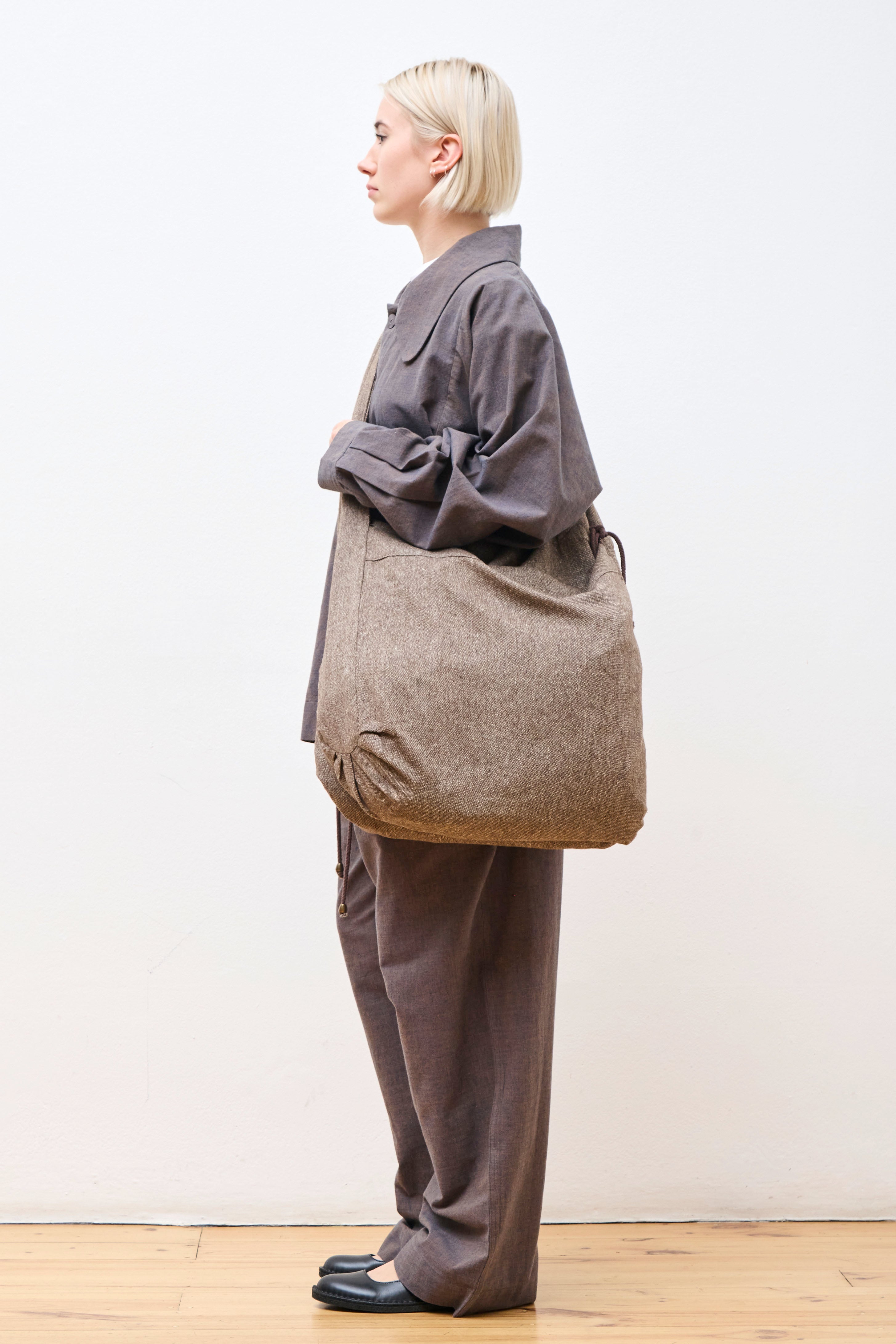 Double Tote Bag Antiqueherringbone Power Loom Wool