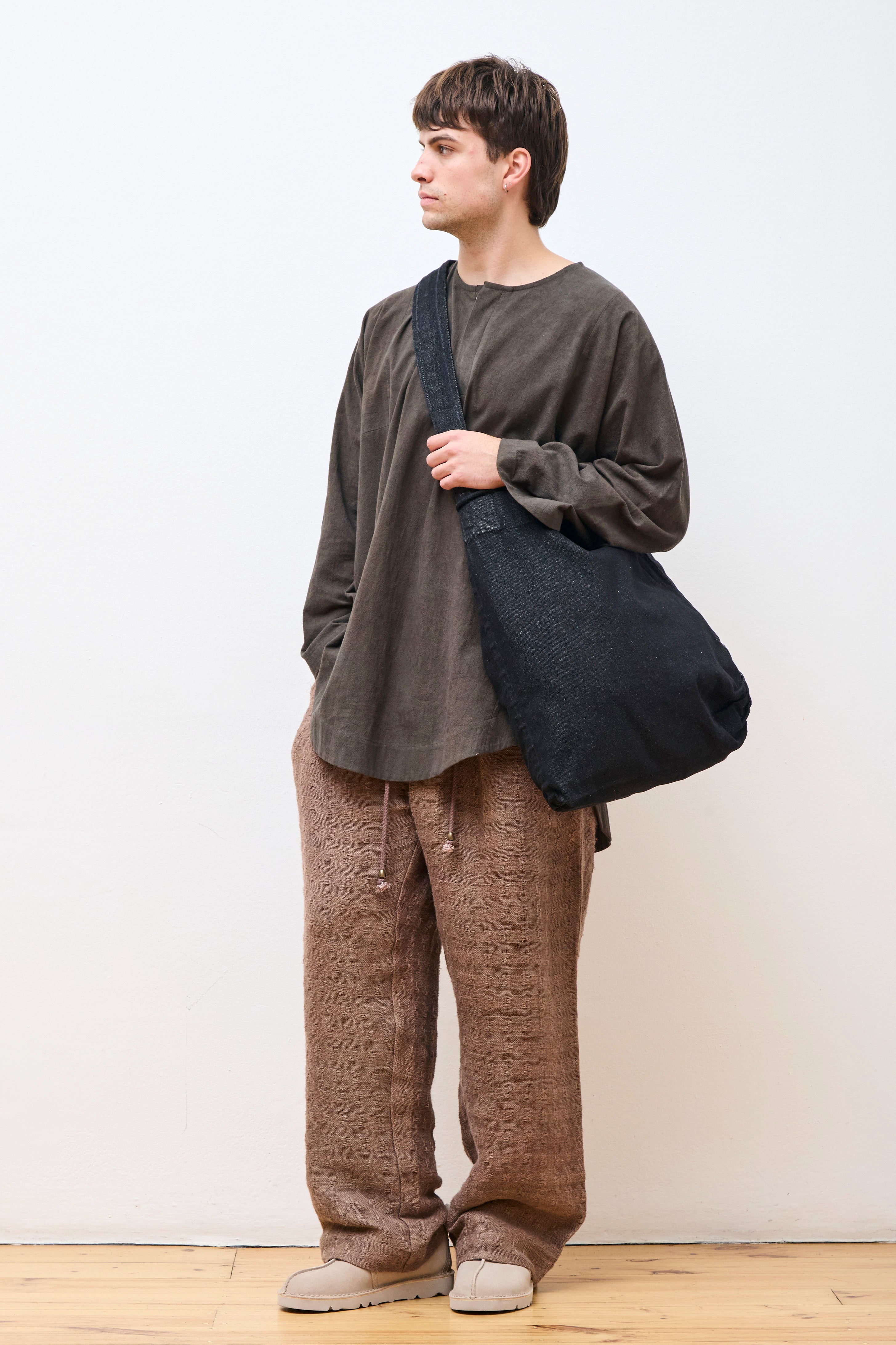 Double Tote Bag Stone Washed Black Denim