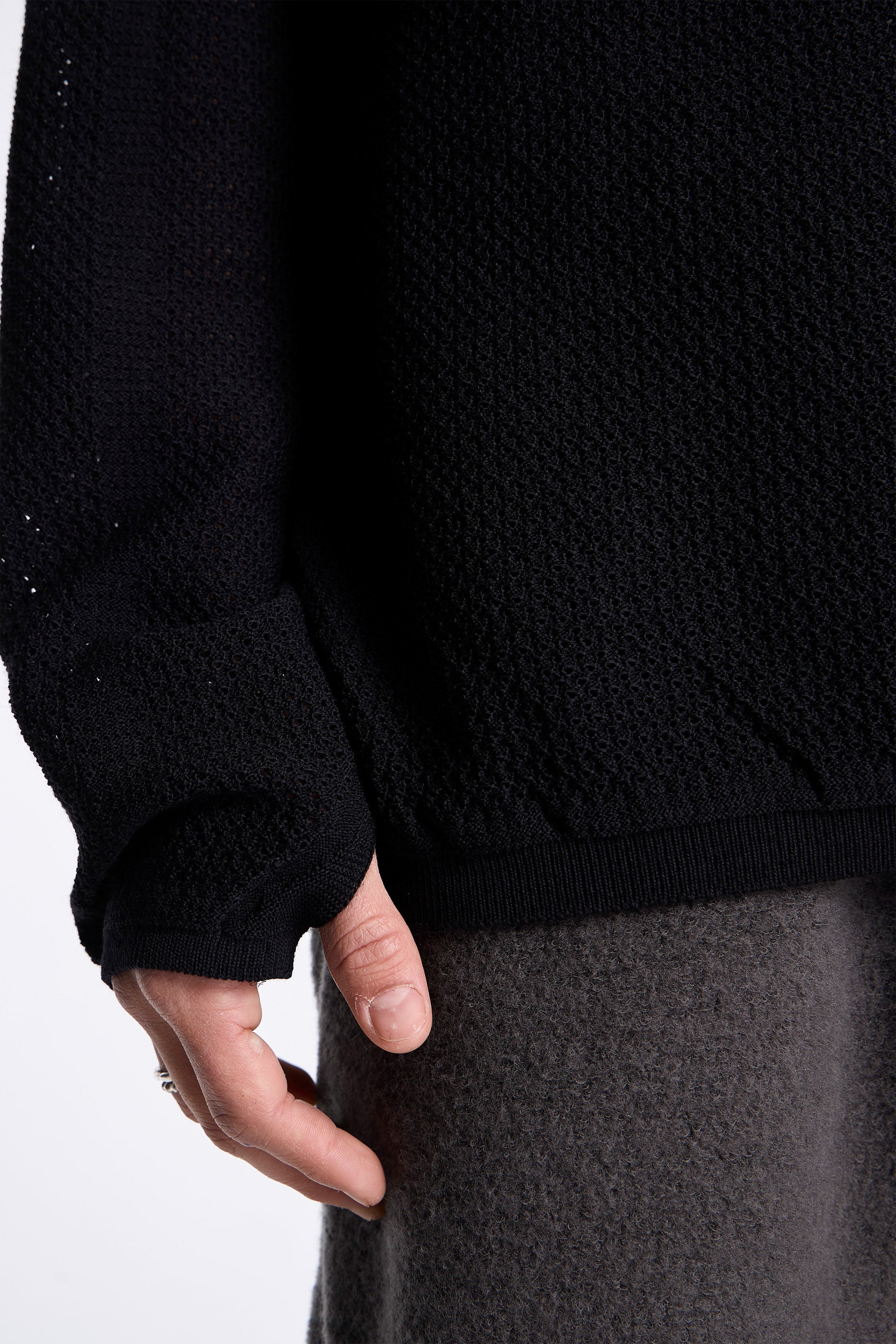 Perforated Wholegarment Knit Top Black