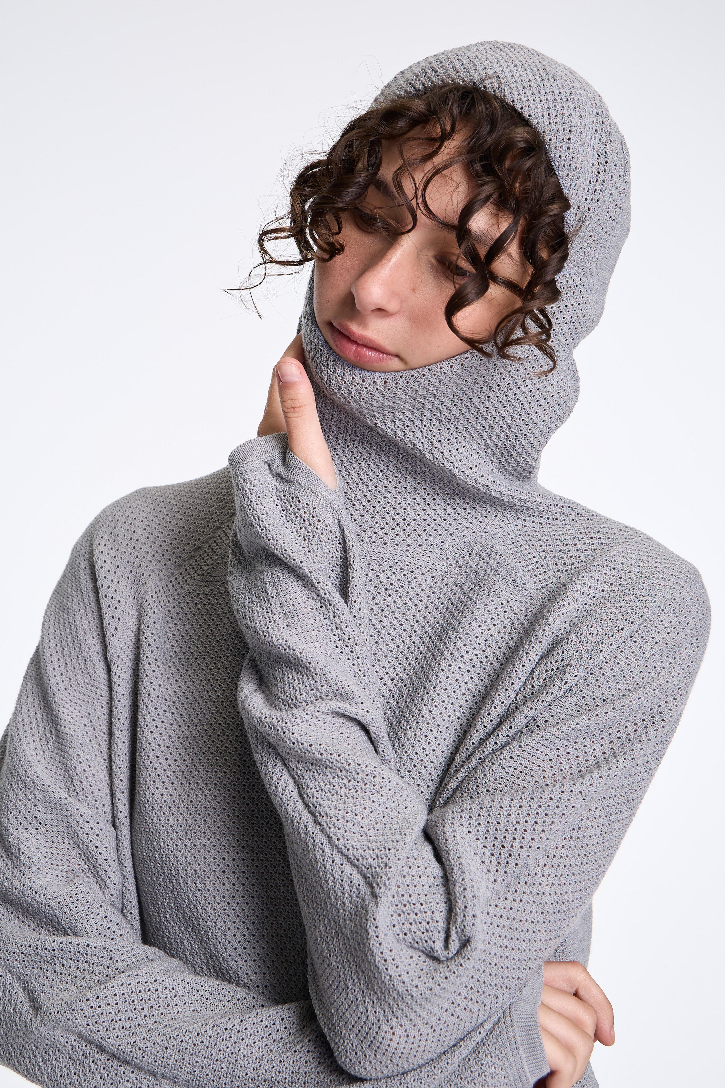 Perforated Wholegarment Knit Top Zinc Gray