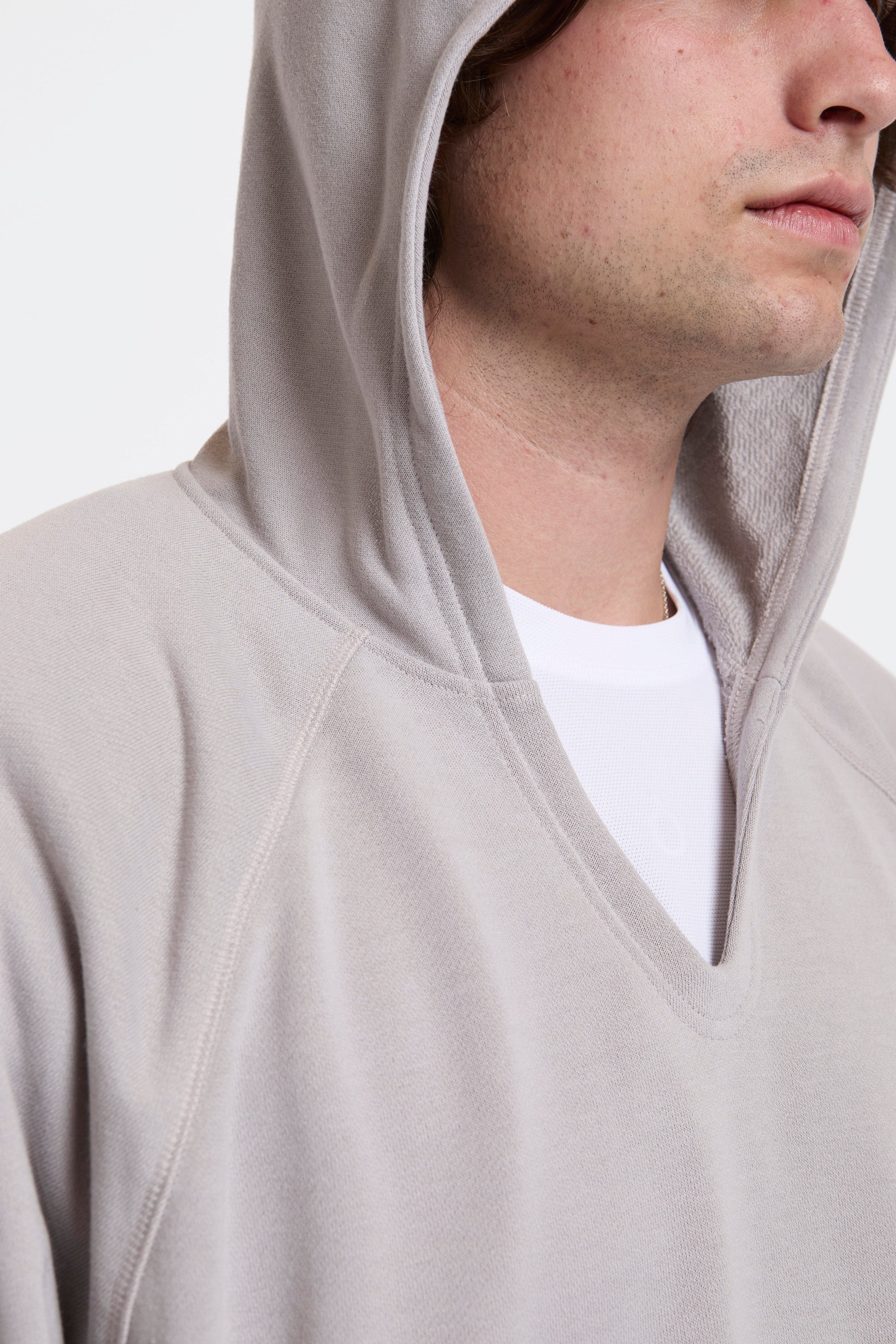 Open Neck French Terry Hoodie Cement
