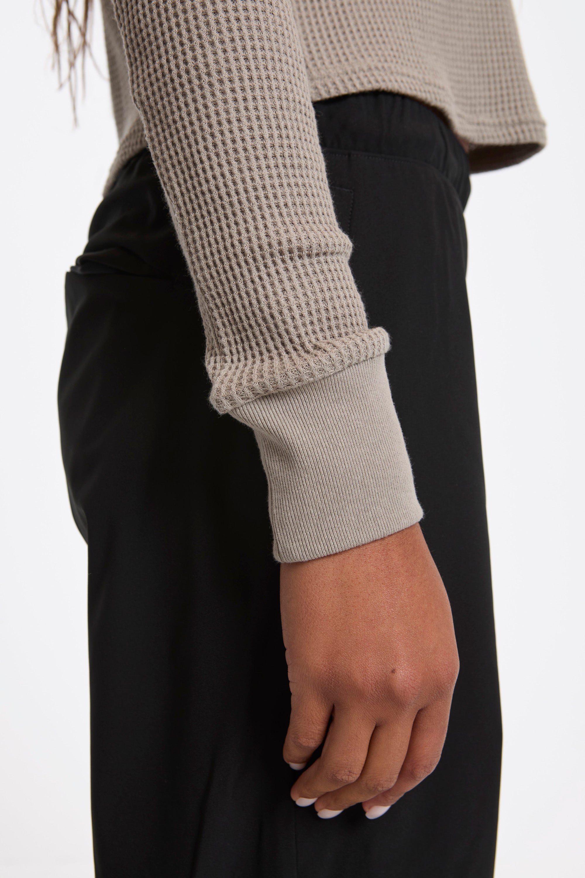 Fitted Long Sleeve Waffle T-Shirt Stone Grey