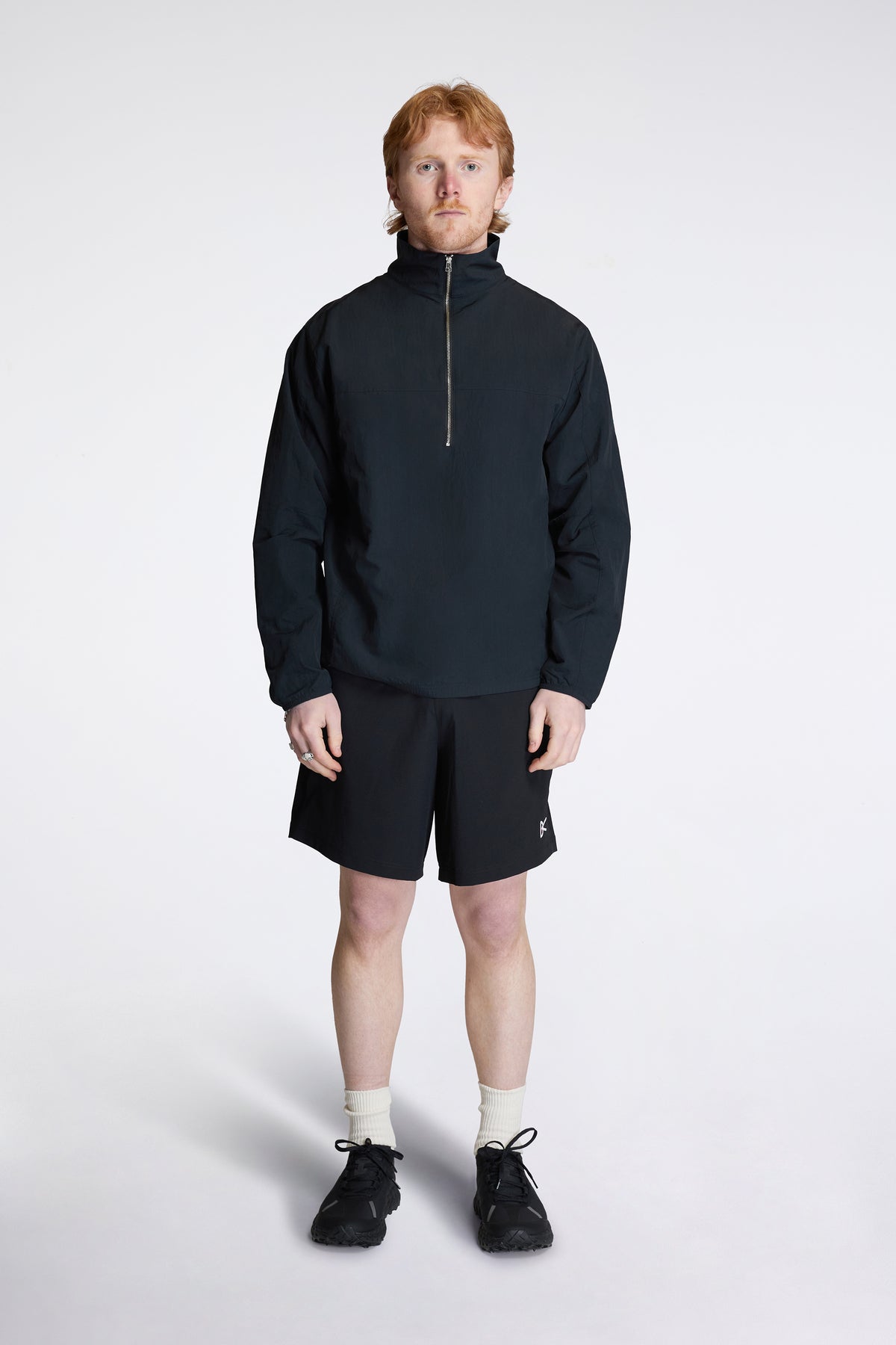 Half-Zip Nylon Windbreaker Black