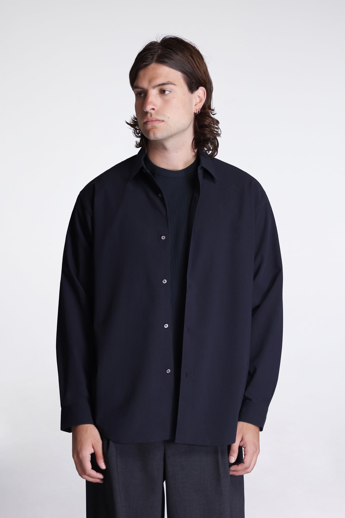 High Twisted Wool Relax Shirt Ebony Gray