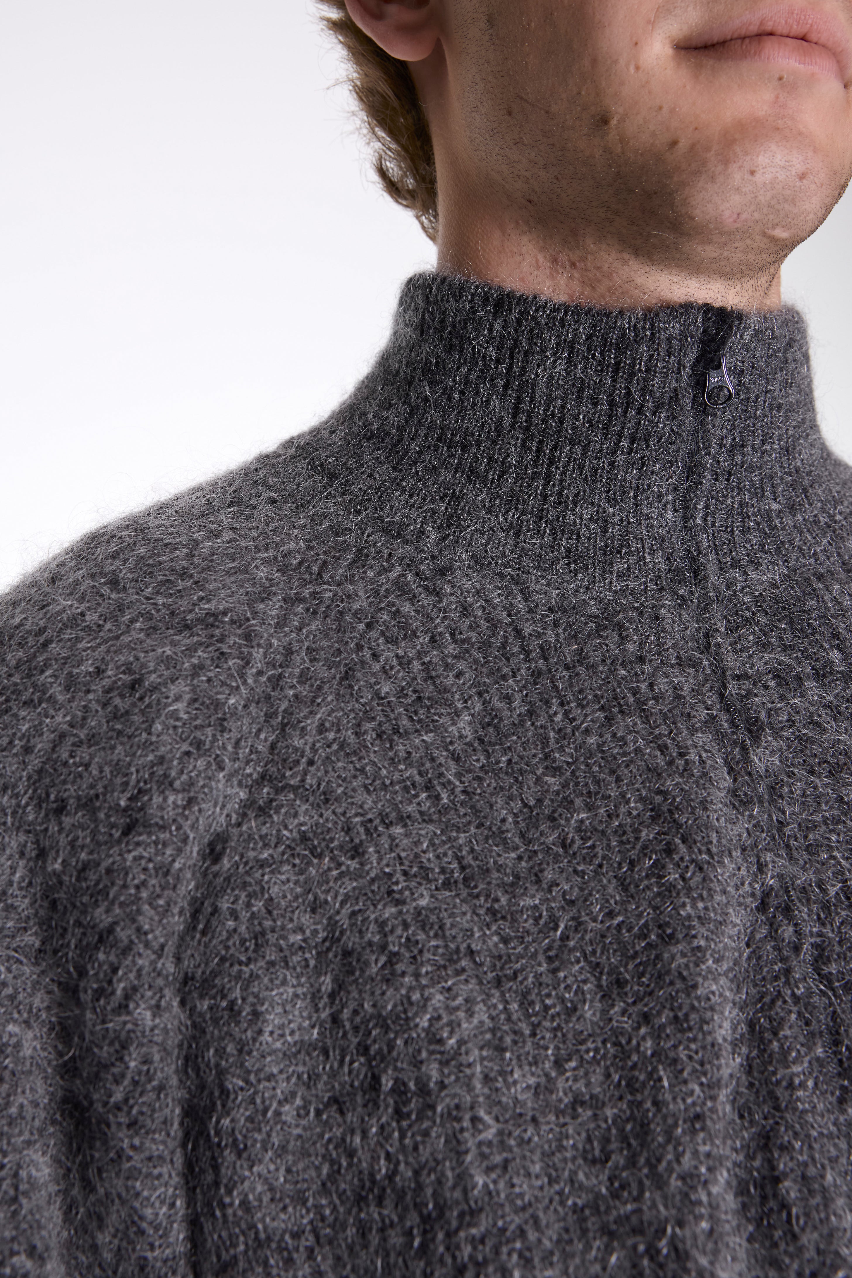 Essence Mohair Mixed Knit Top Dark Grey