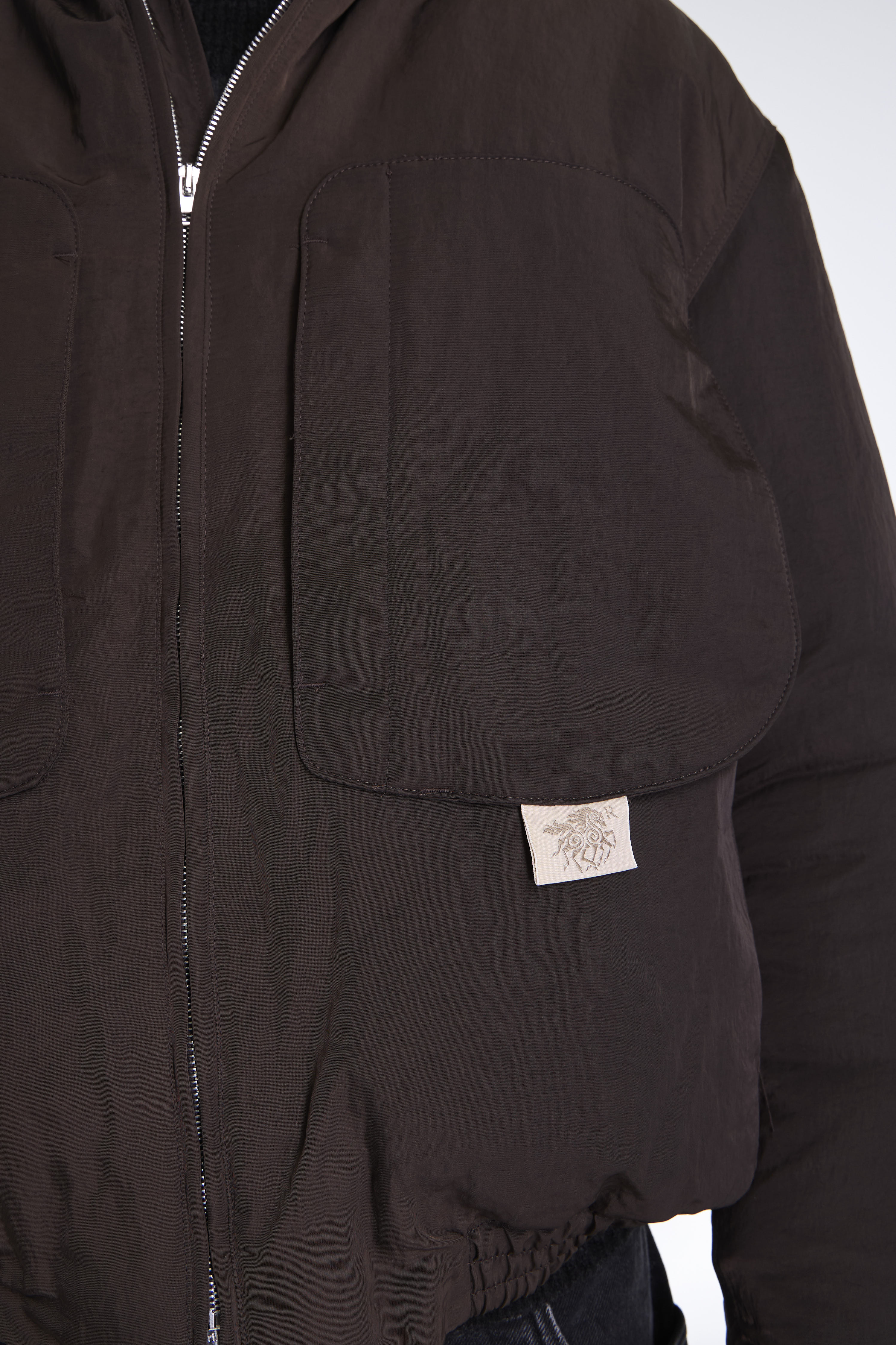 Purs Padded Nylon Hoodie Jacket Black Coffee