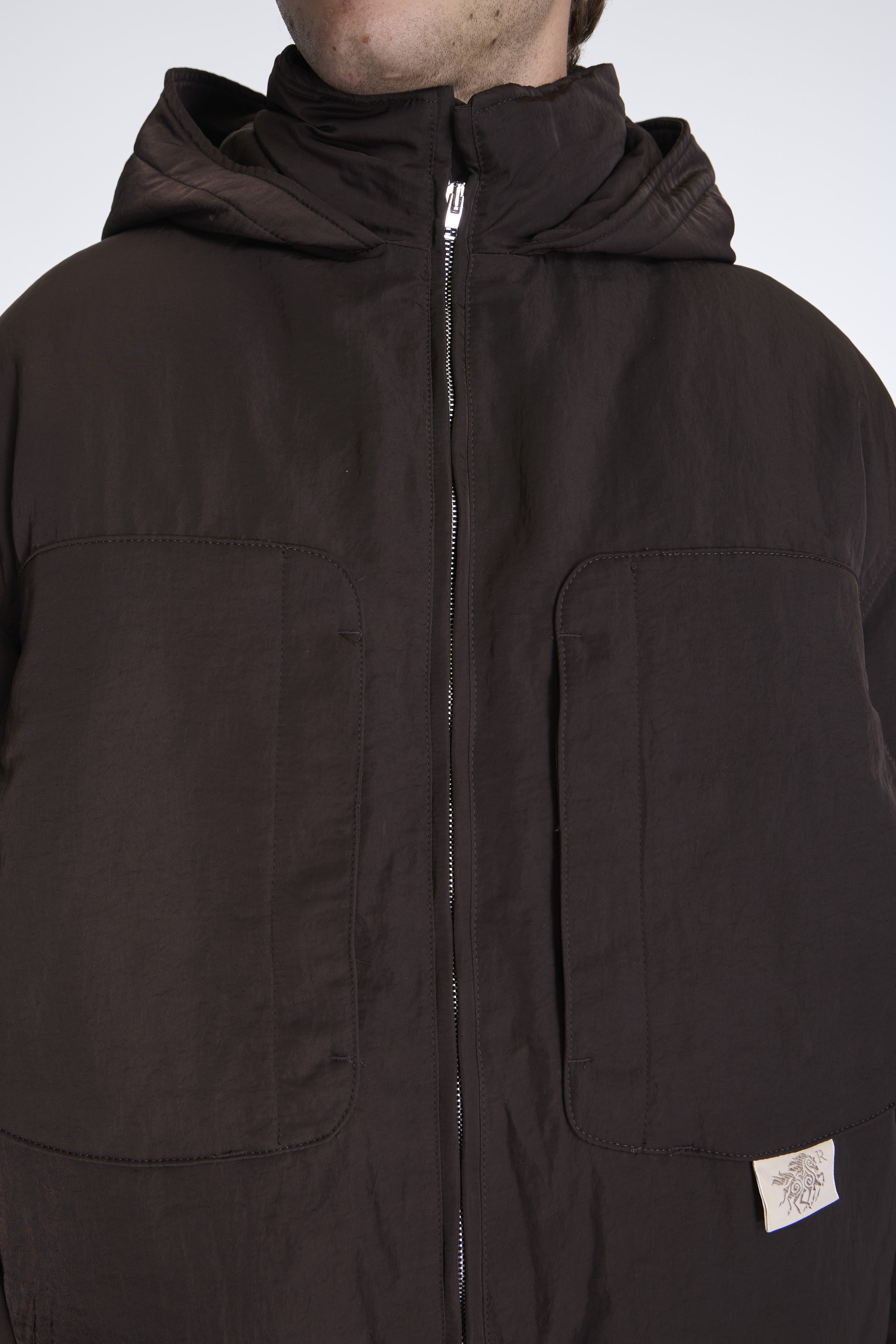Purs Padded Nylon Hoodie Jacket Black Coffee