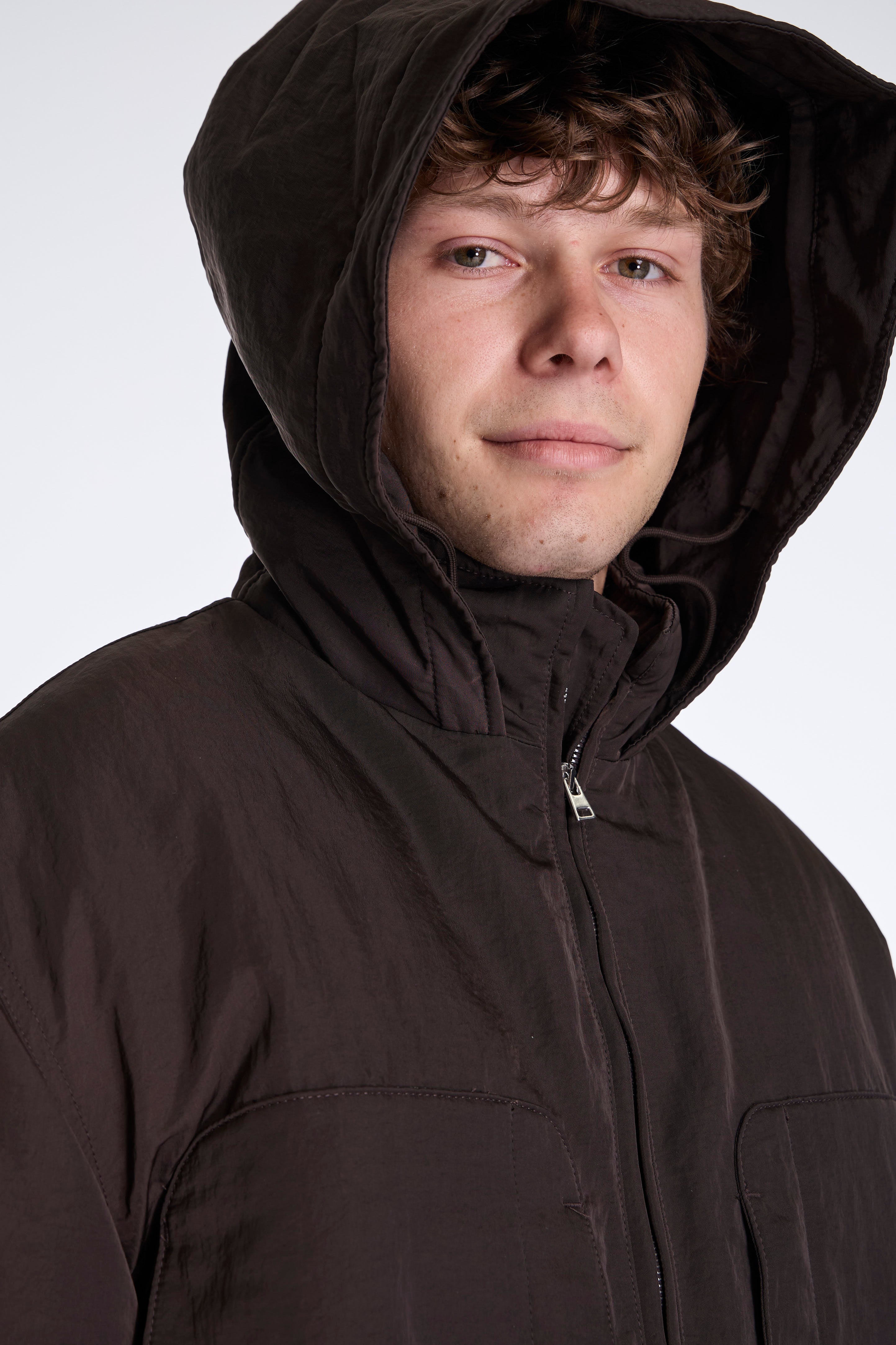 Purs Padded Nylon Hoodie Jacket Black Coffee