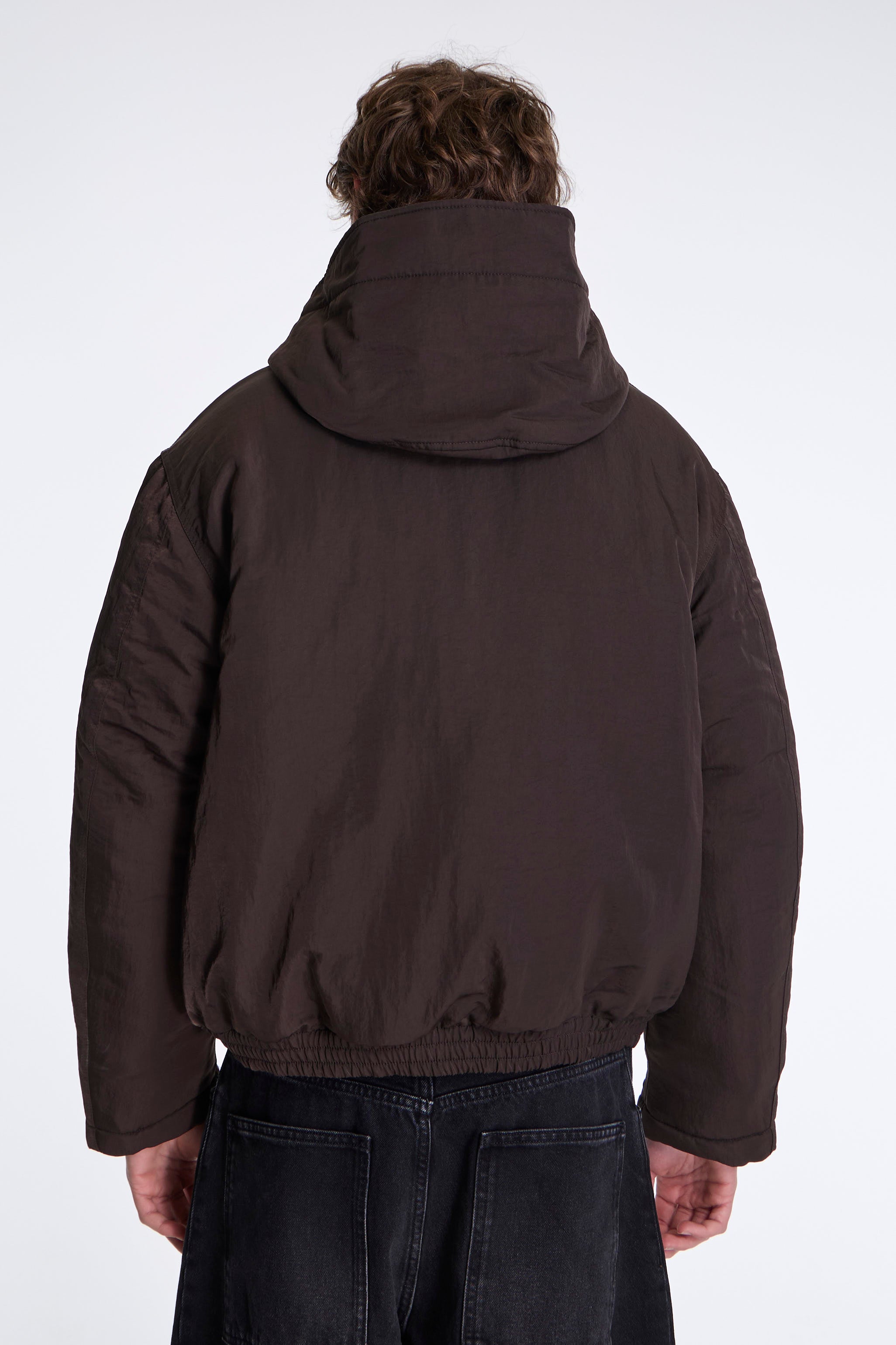 Purs Padded Nylon Hoodie Jacket Black Coffee