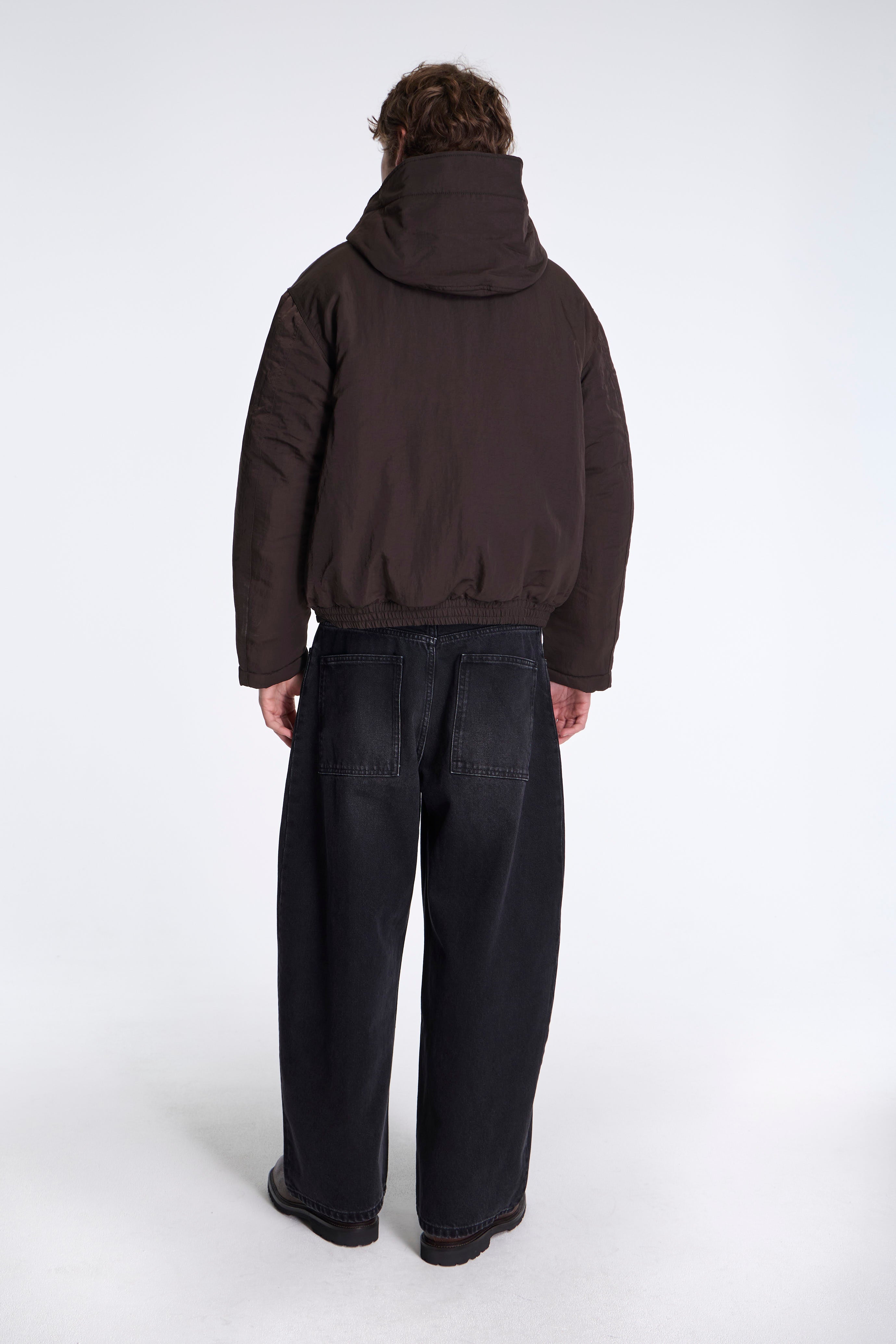 Purs Padded Nylon Hoodie Jacket Black Coffee