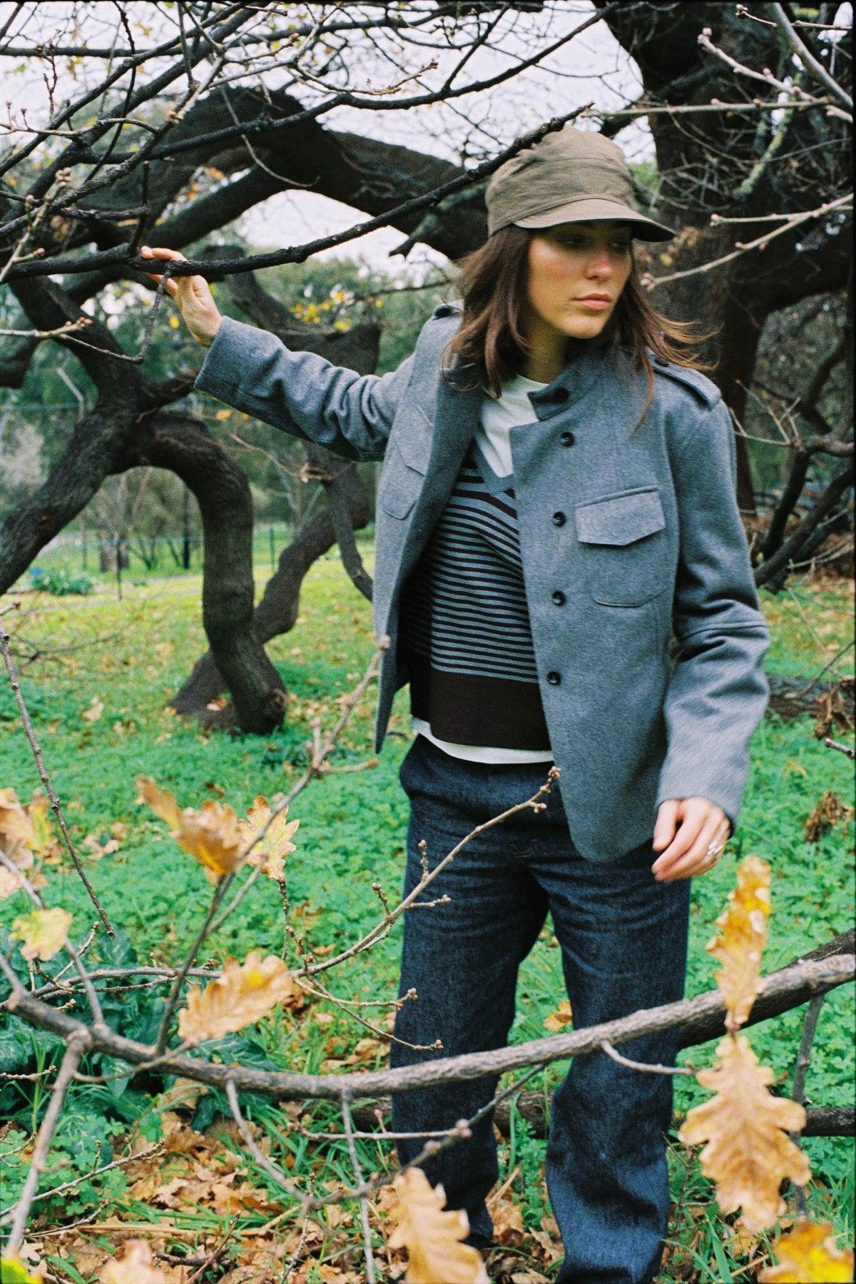 Slim Fit Military Jacket Melton Wool Grey
