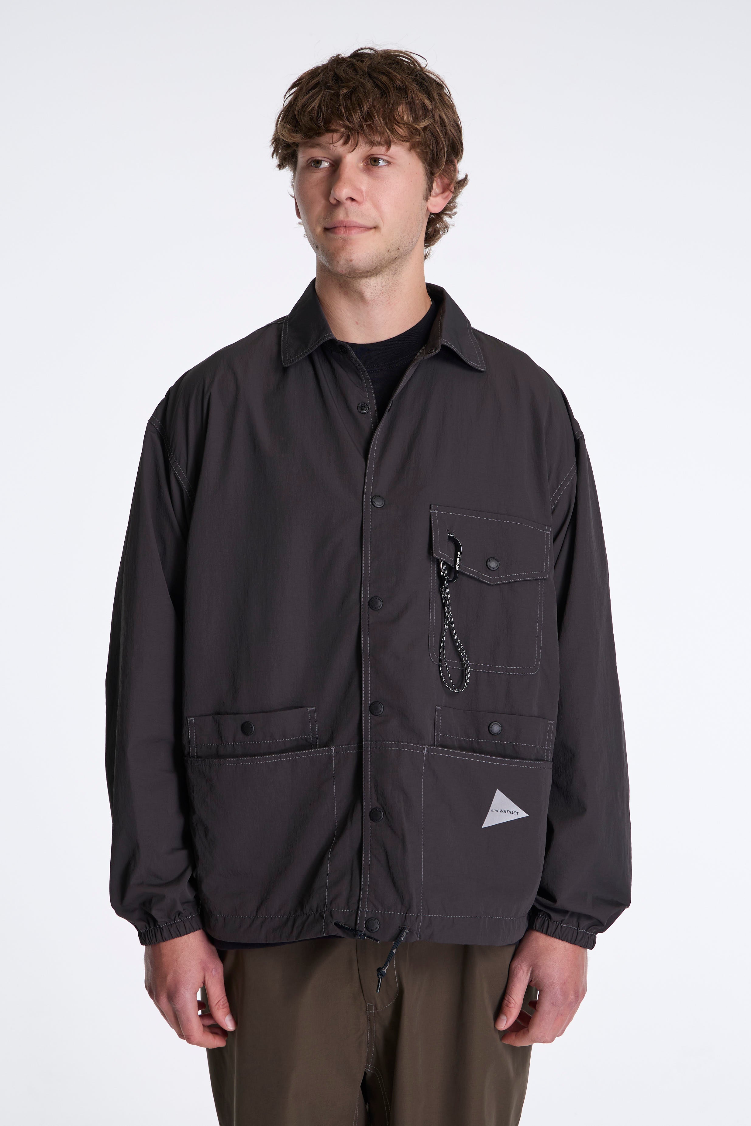 Crinkled Nylon Shirt Jacket Charcoal