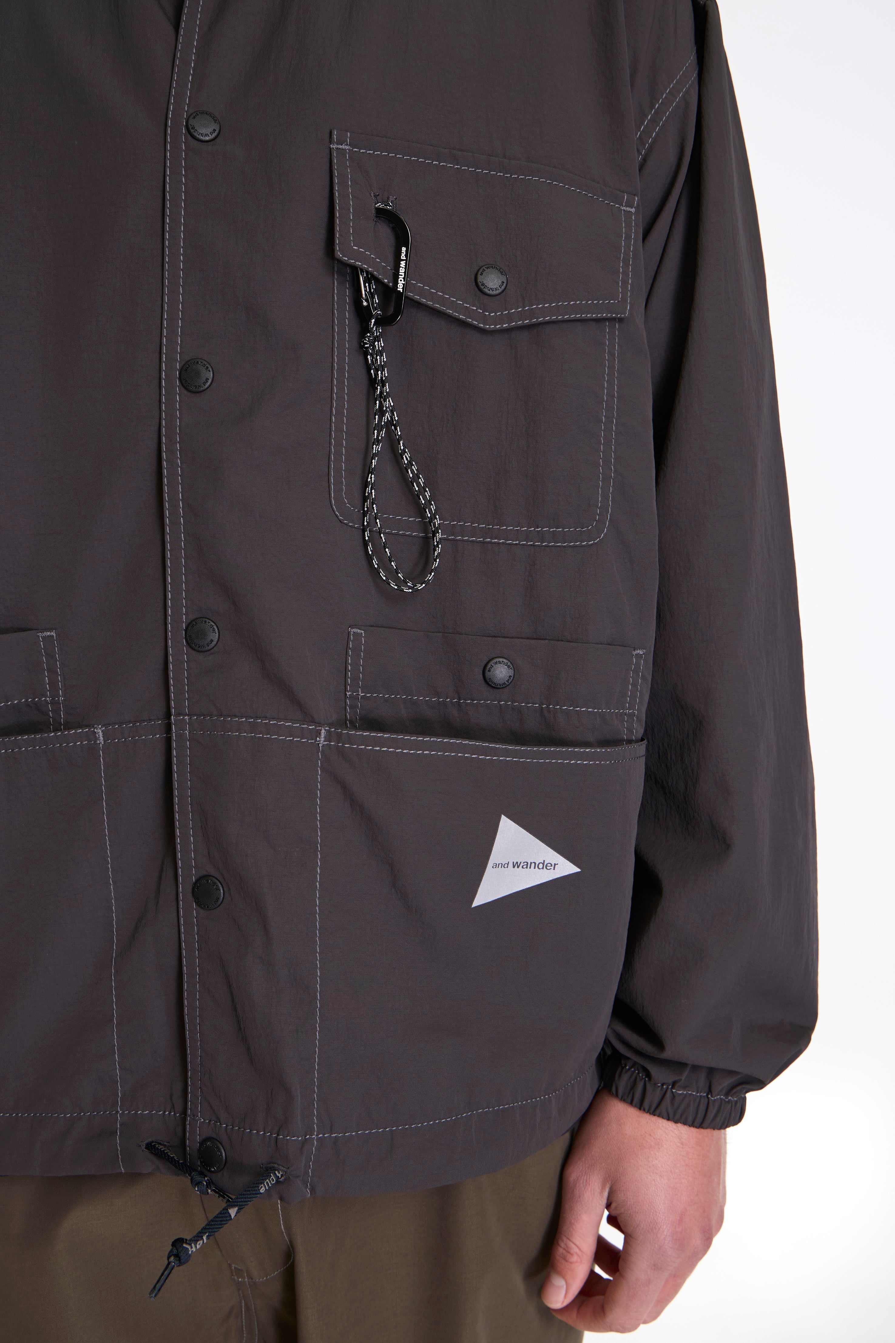 Crinkled Nylon Shirt Jacket Charcoal