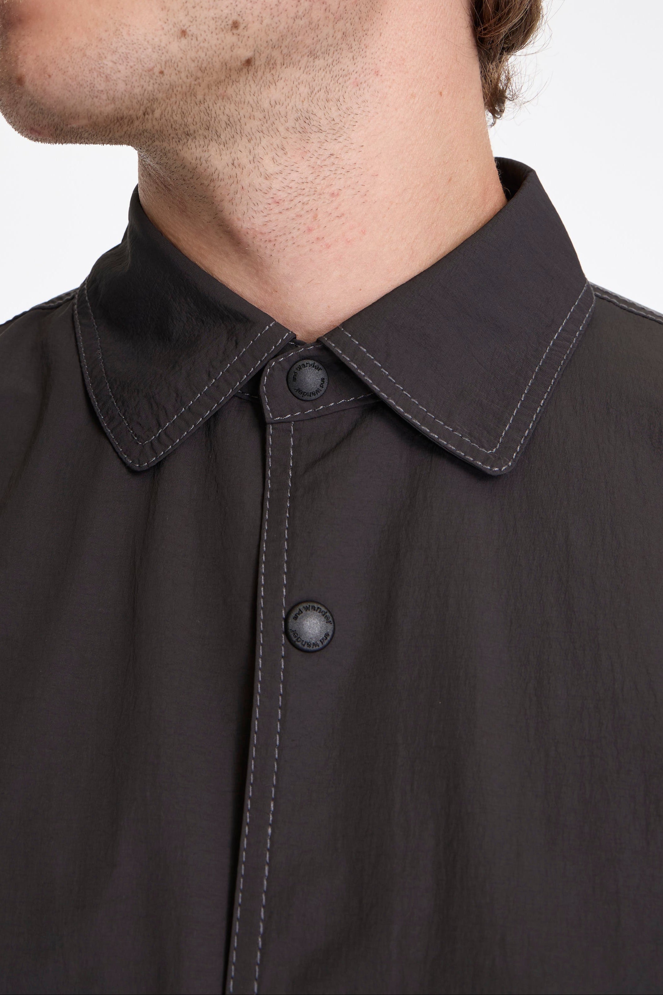 Crinkled Nylon Shirt Jacket Charcoal