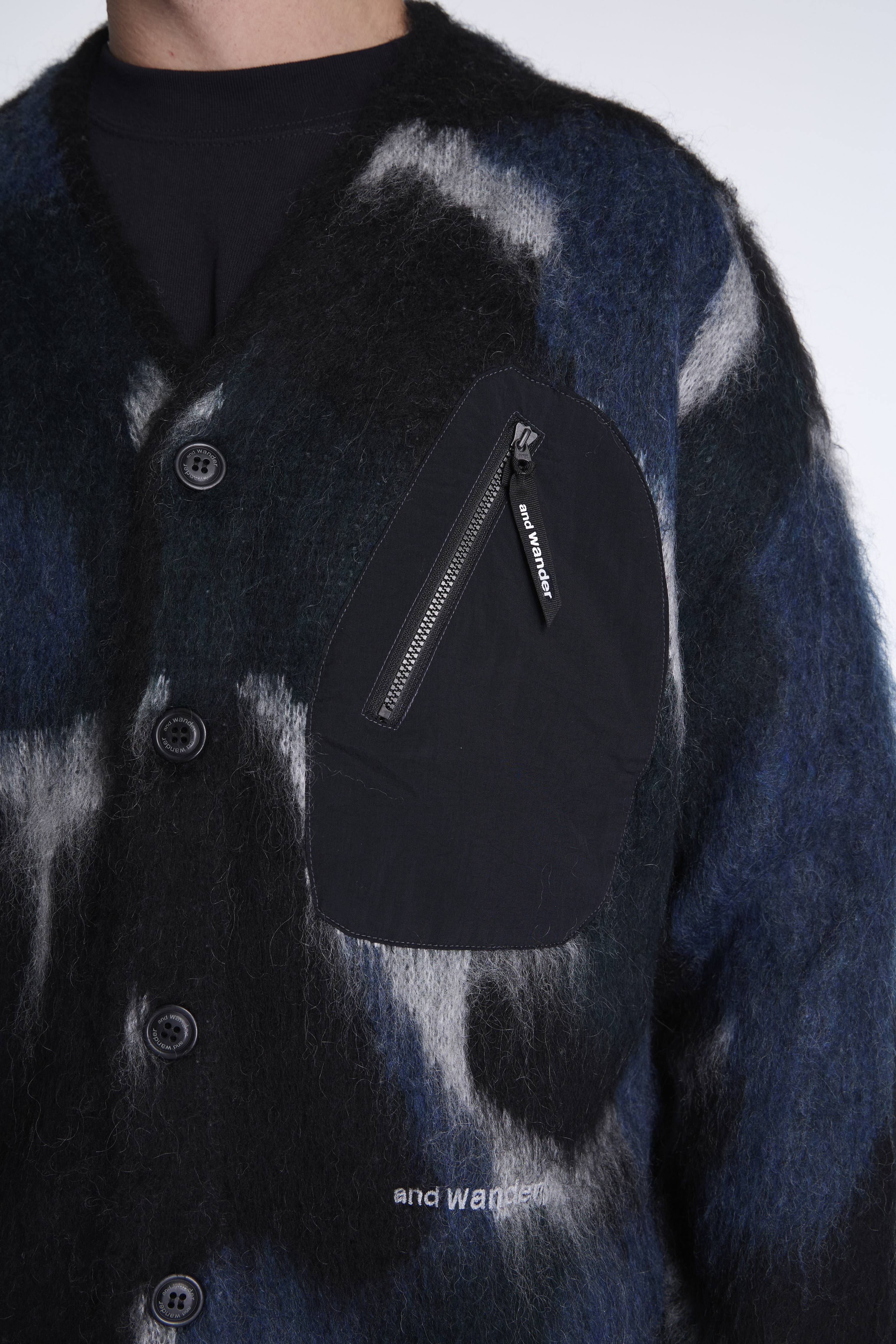 Mix Color Shaggy Knit Cardigan Black Mix