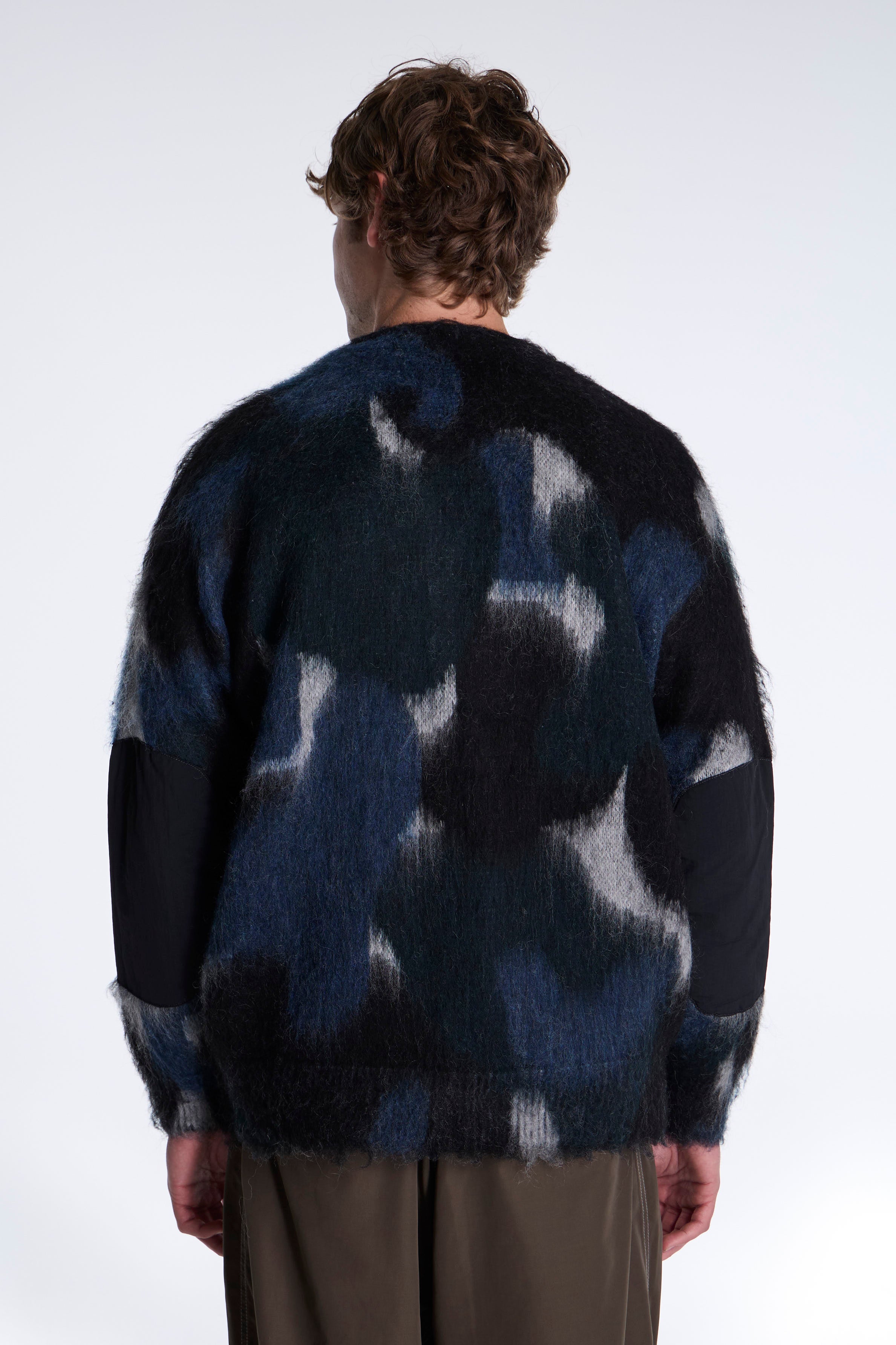 Mix Color Shaggy Knit Cardigan Black Mix