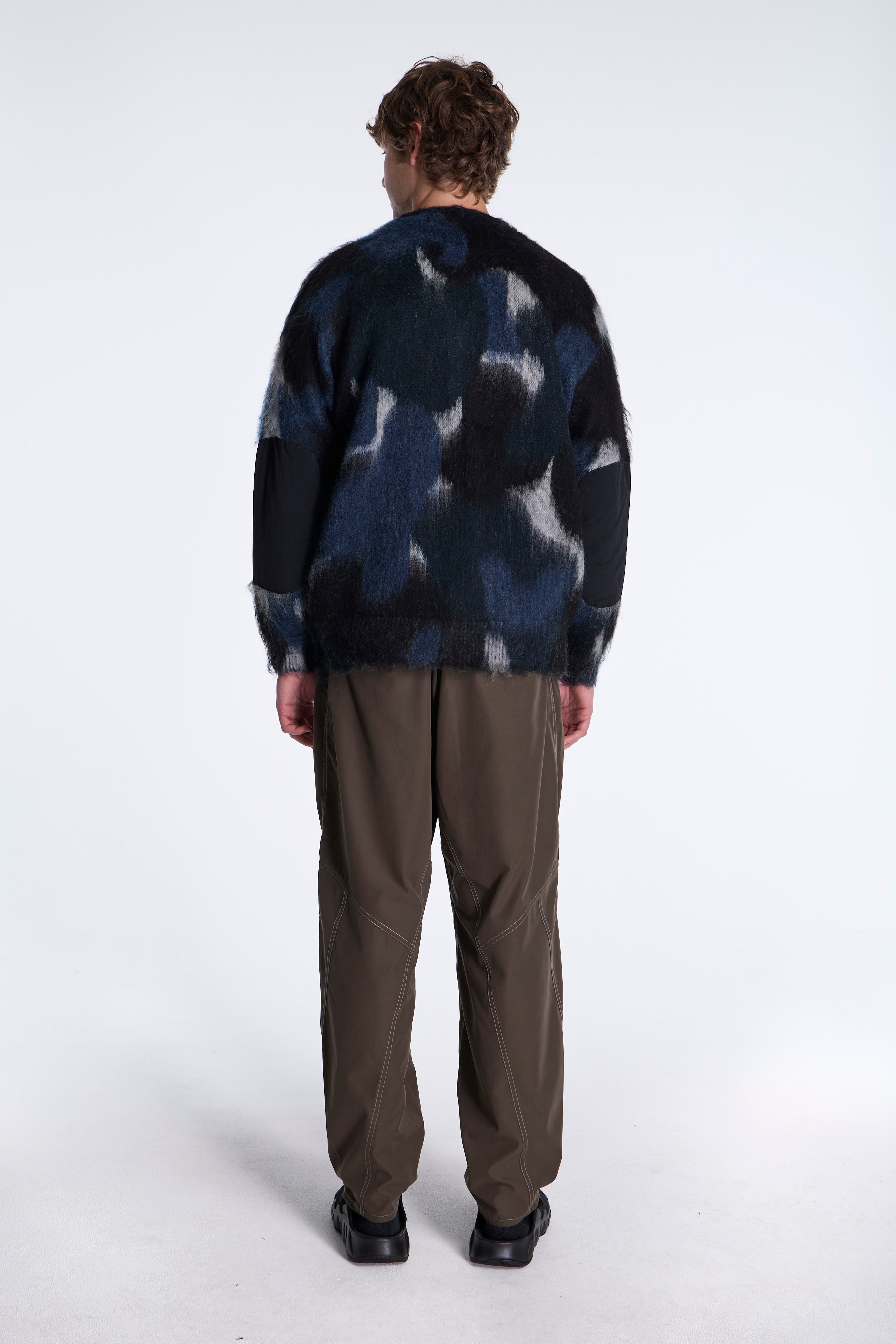Mix Color Shaggy Knit Cardigan Black Mix