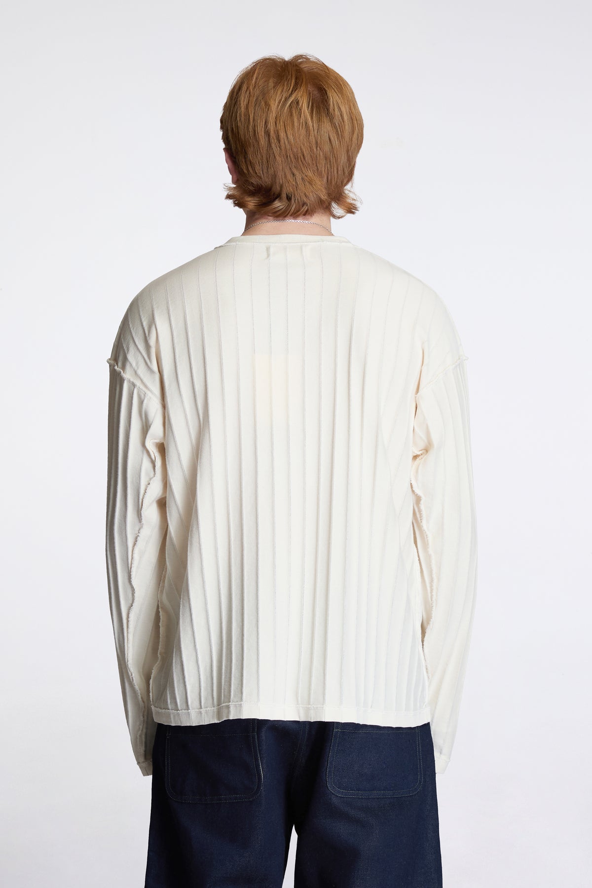 Round Neck Sweater Ecru Inverted Ajour Stripe