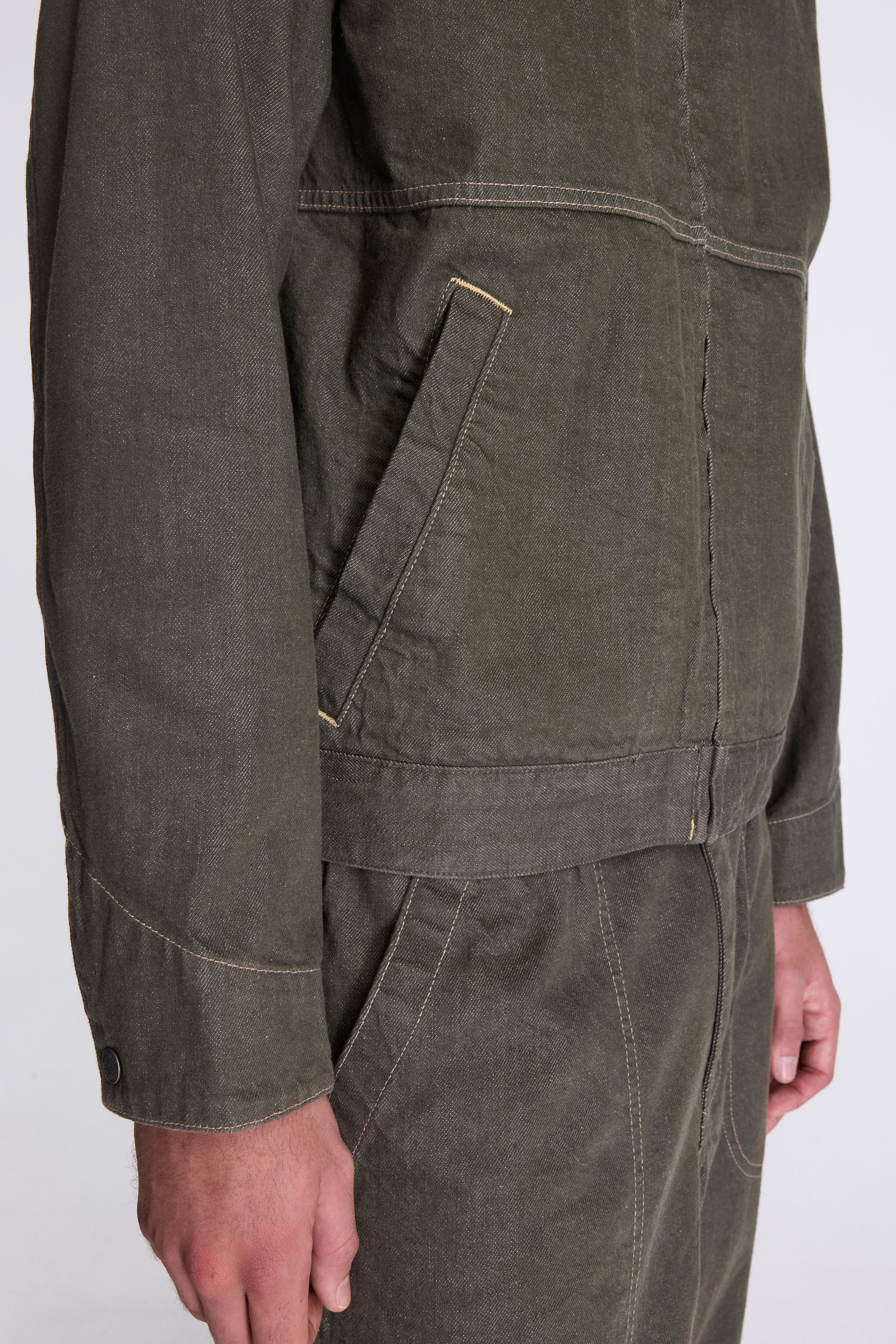 Japanese Slub Denim Jacket Dark Sage
