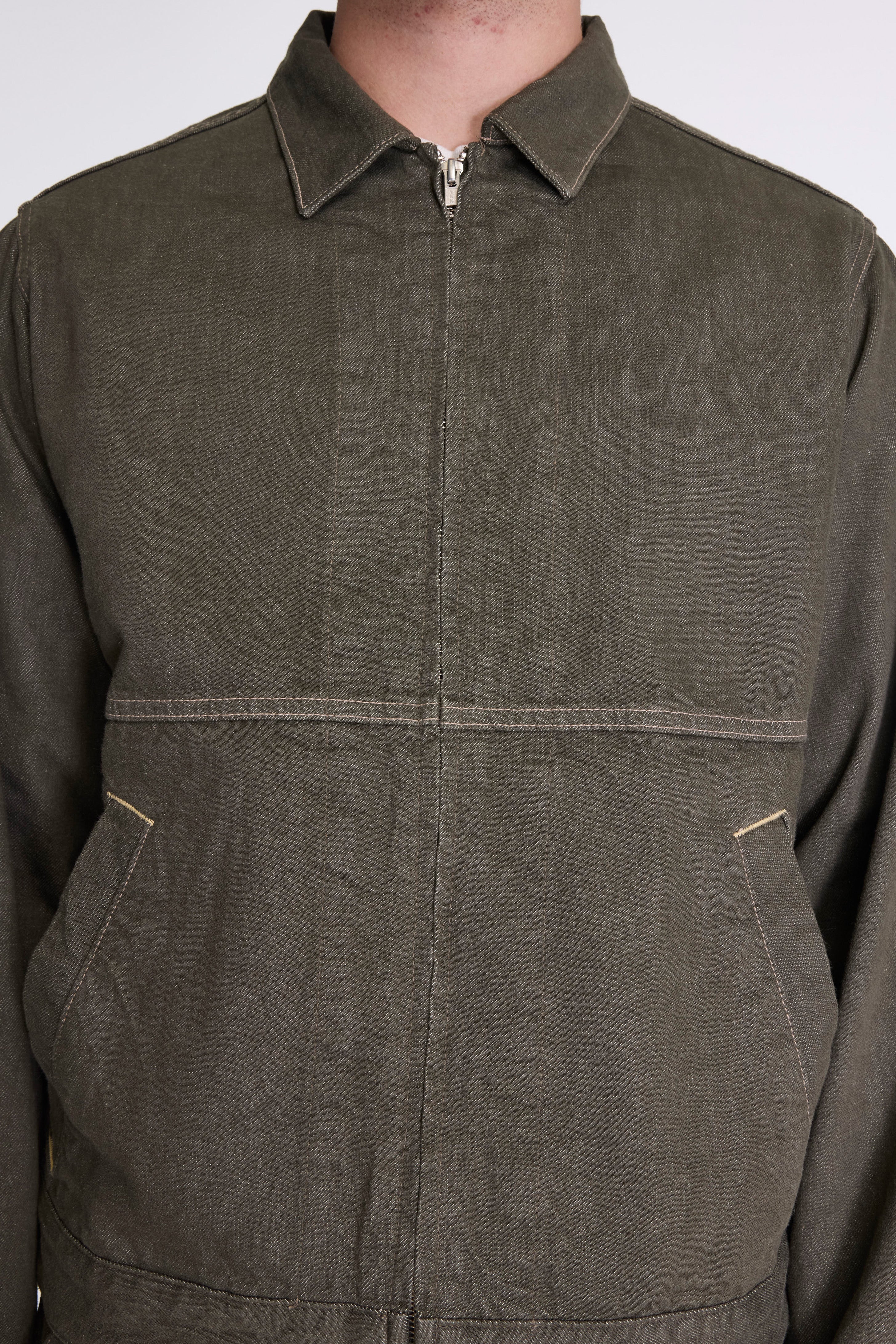 Japanese Slub Denim Jacket Dark Sage