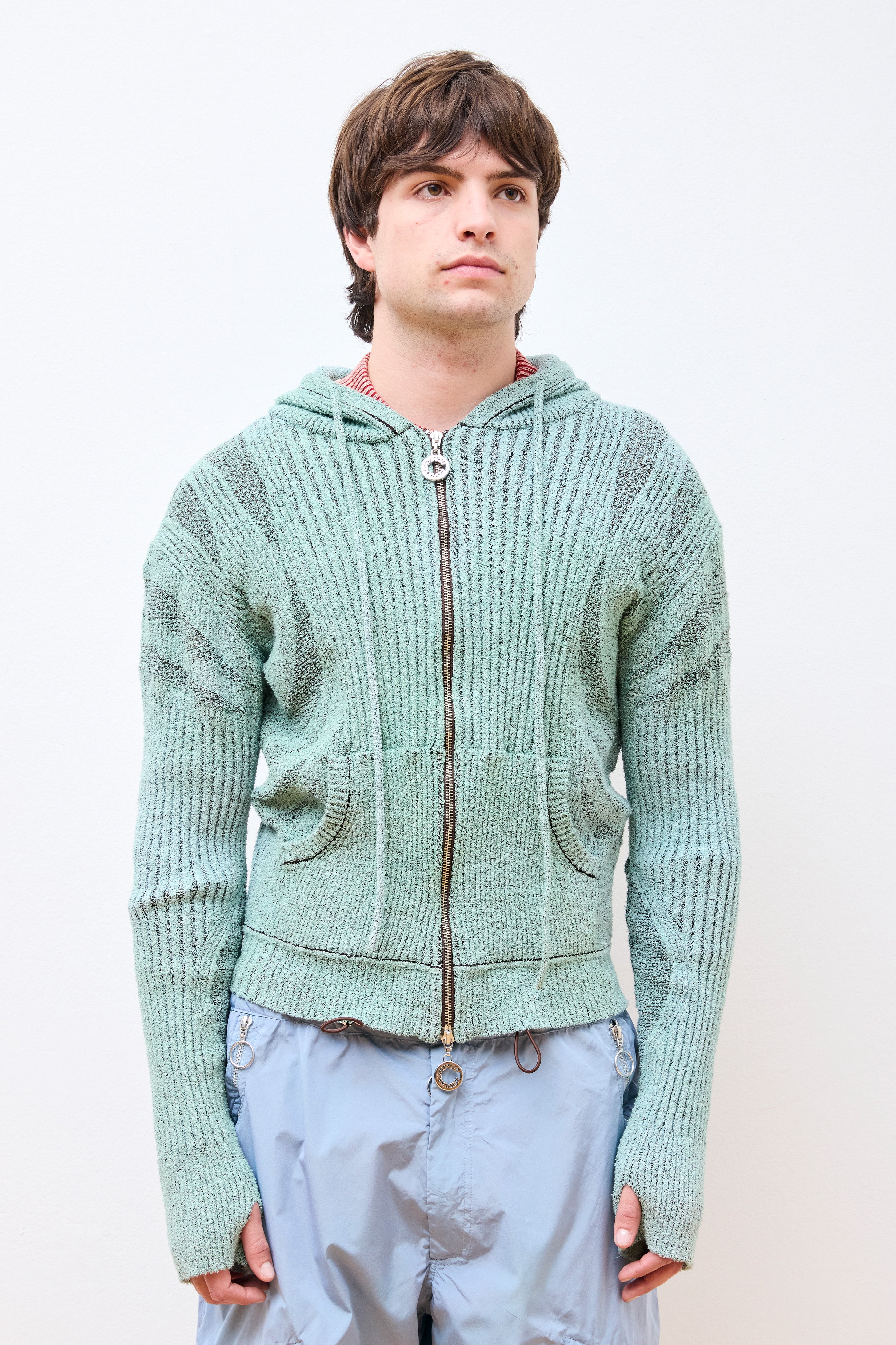 Knit Zip Hoodie Boulce Blend Light Green/Brown