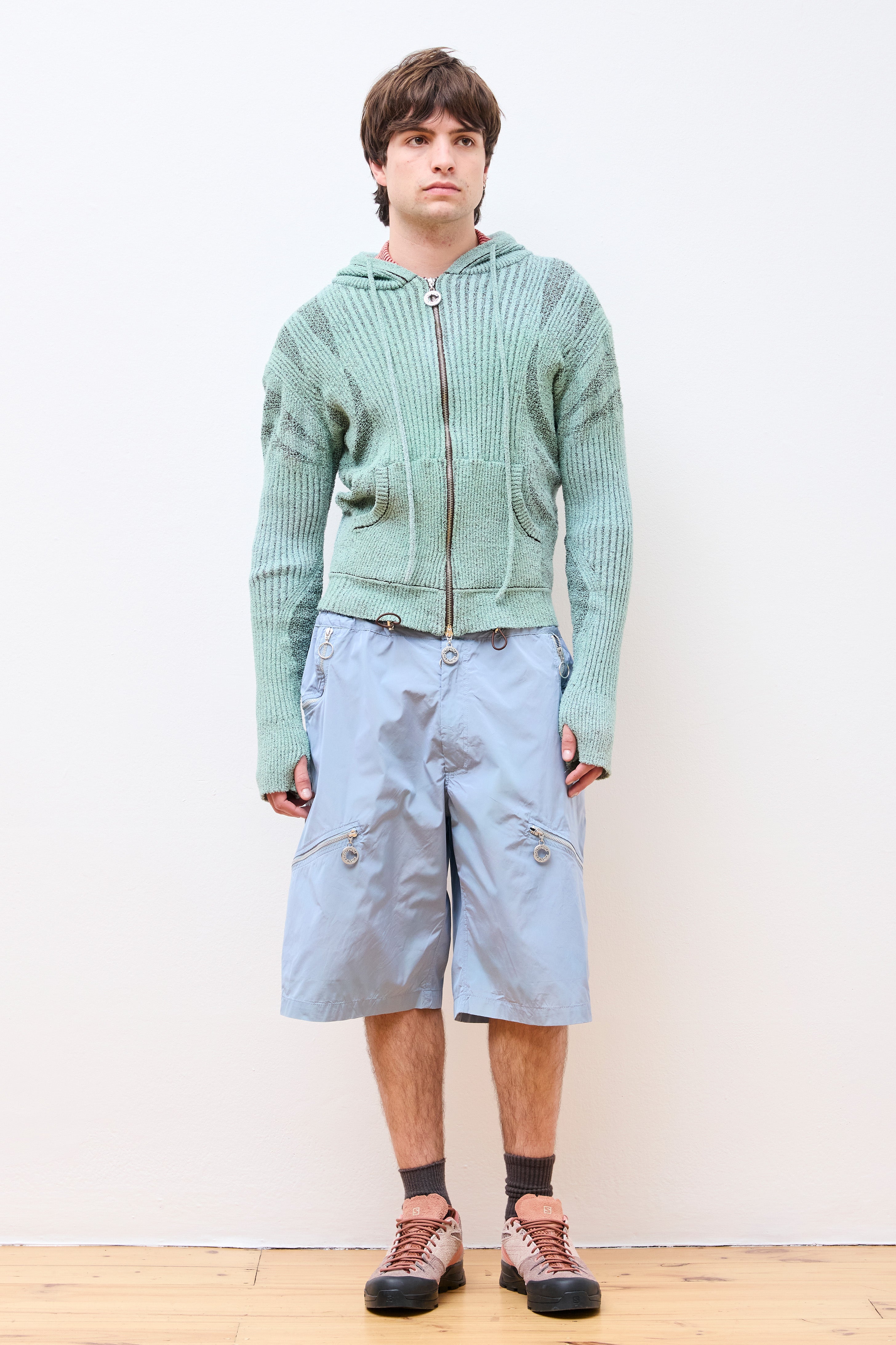 Knit Zip Hoodie Boulce Blend Light Green/Brown