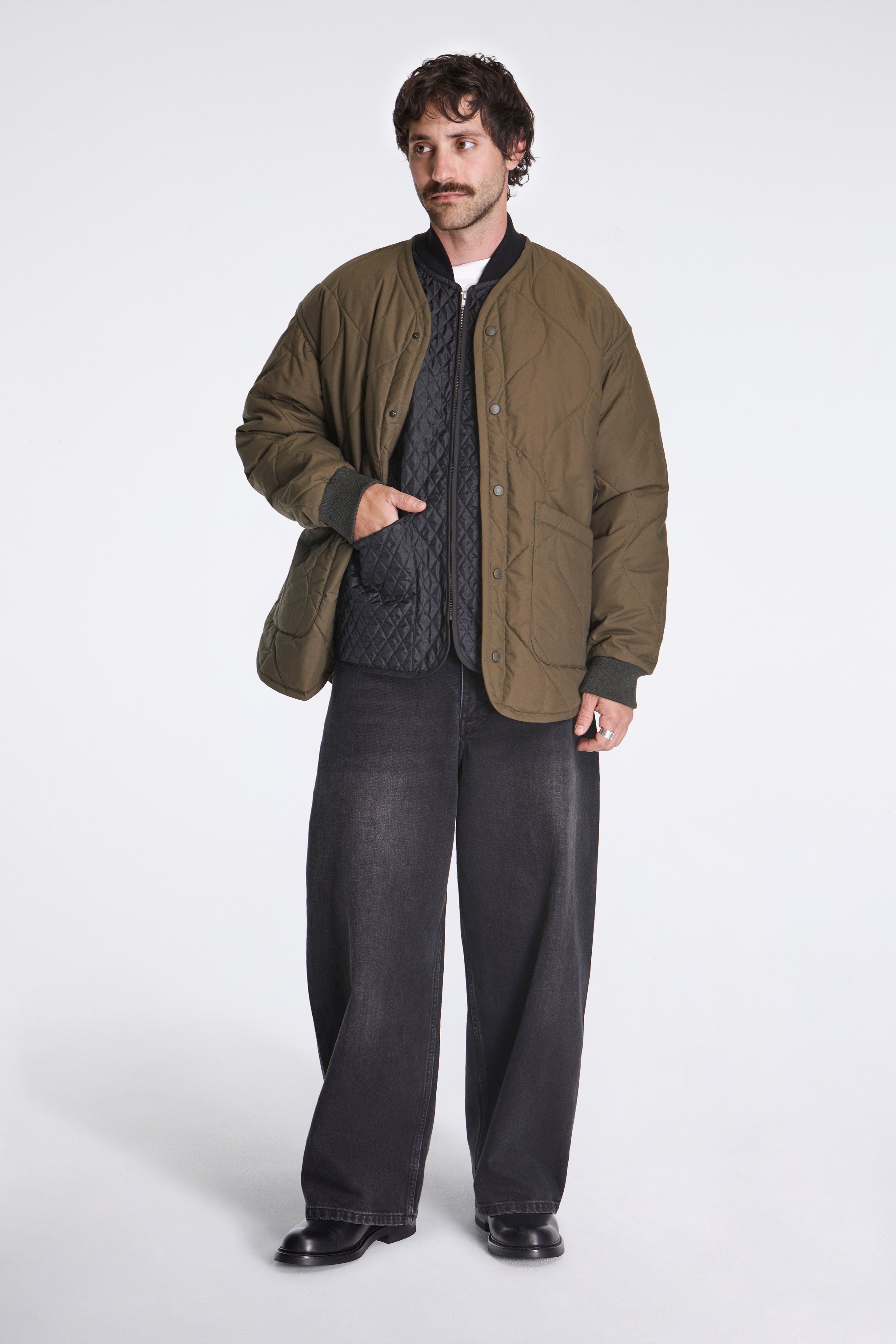 Cotton Quilt Liner Jacket Khaki/Brown