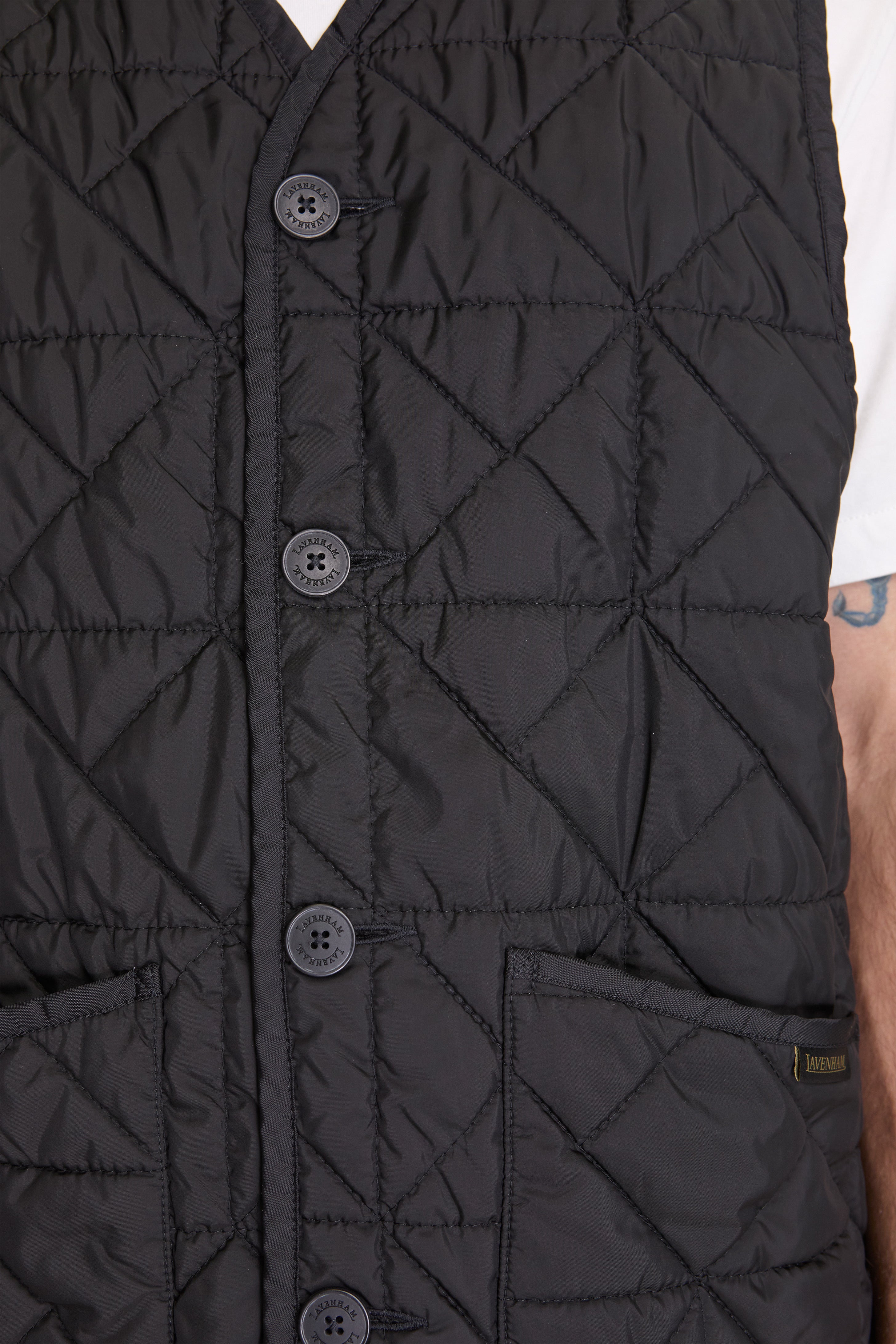 Washed Button Front Thornham Vest Sable/Black
